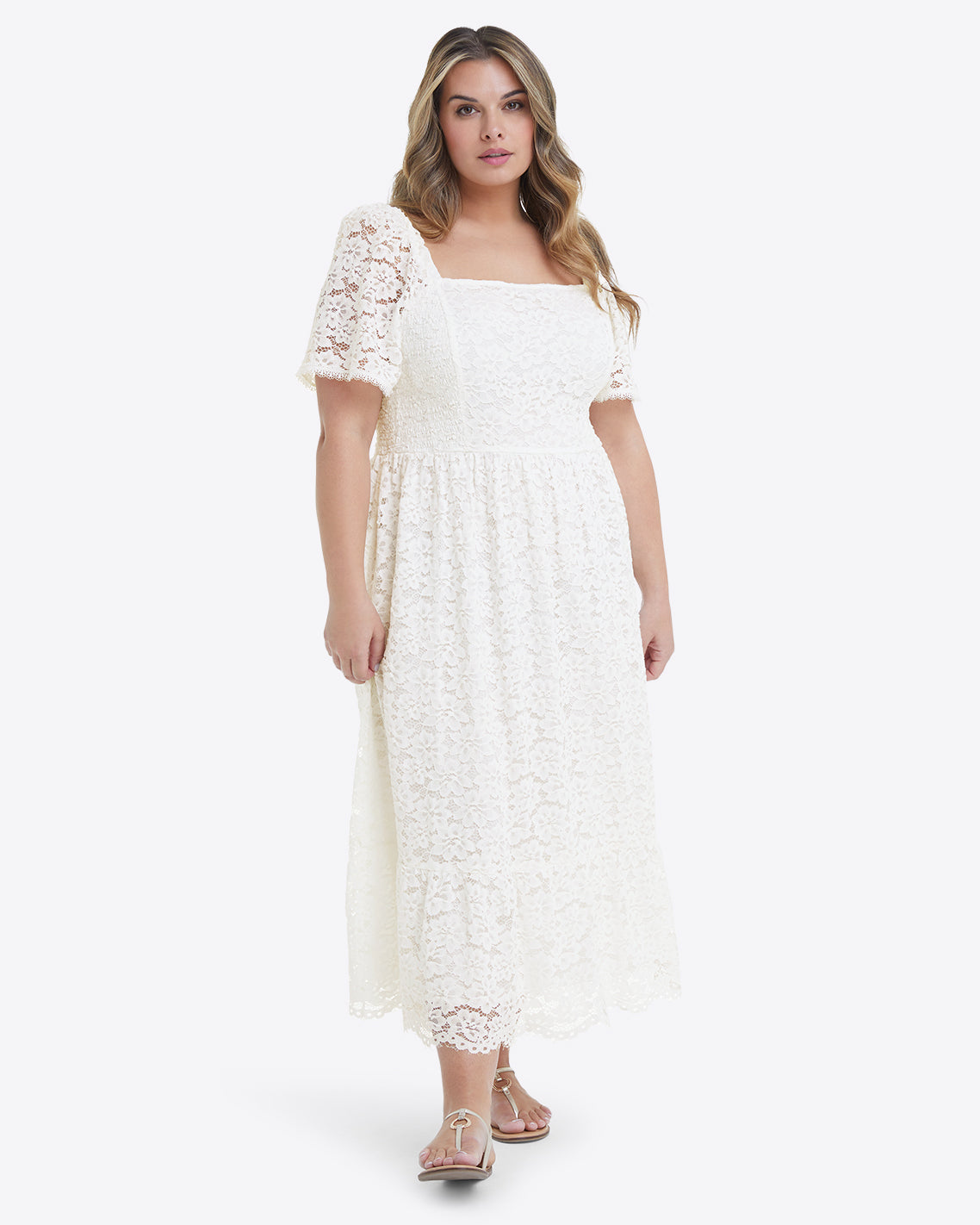Short Sleeve Carrie Midi Dress in Lace