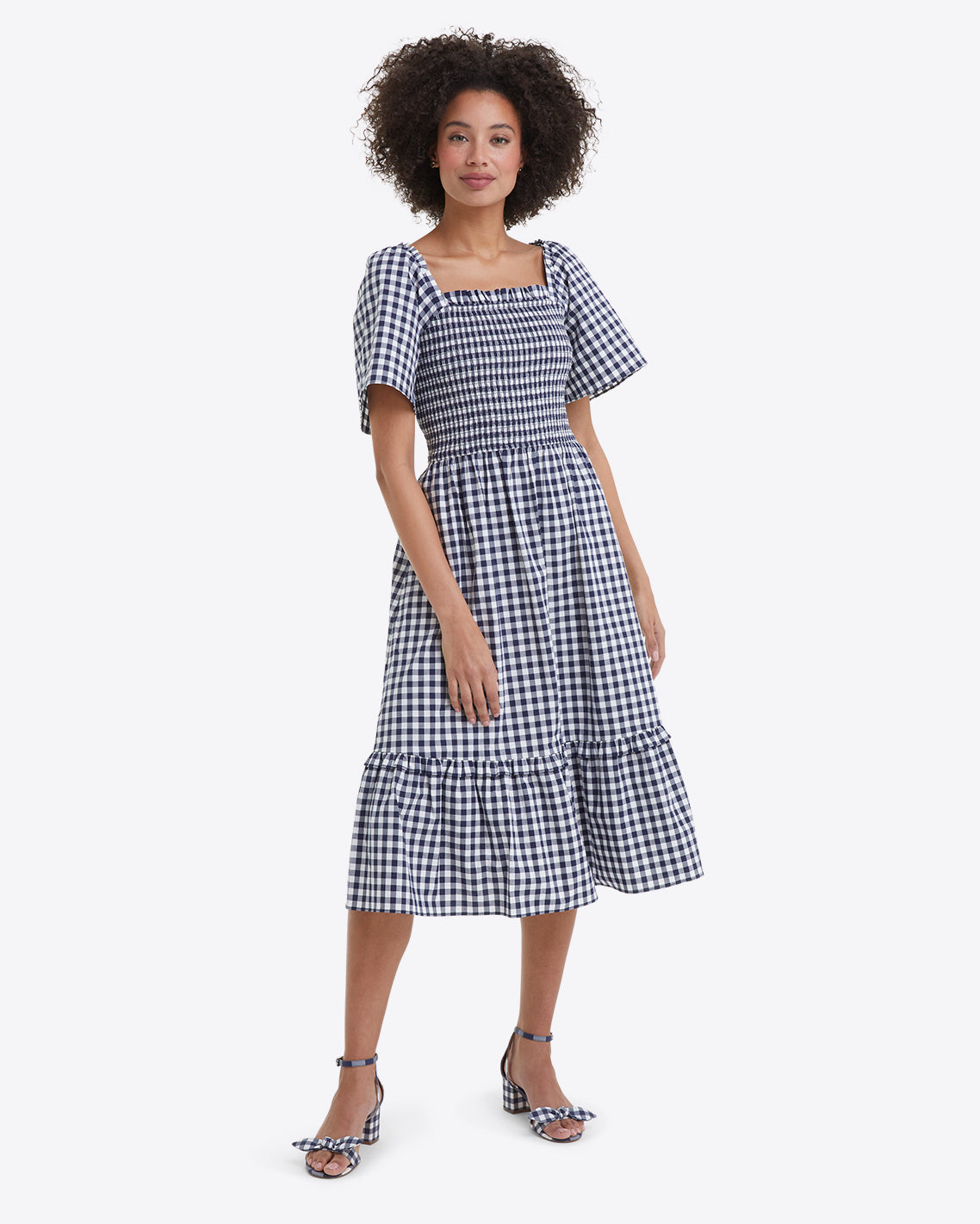 Deana Smocked Dress Navy Gingham