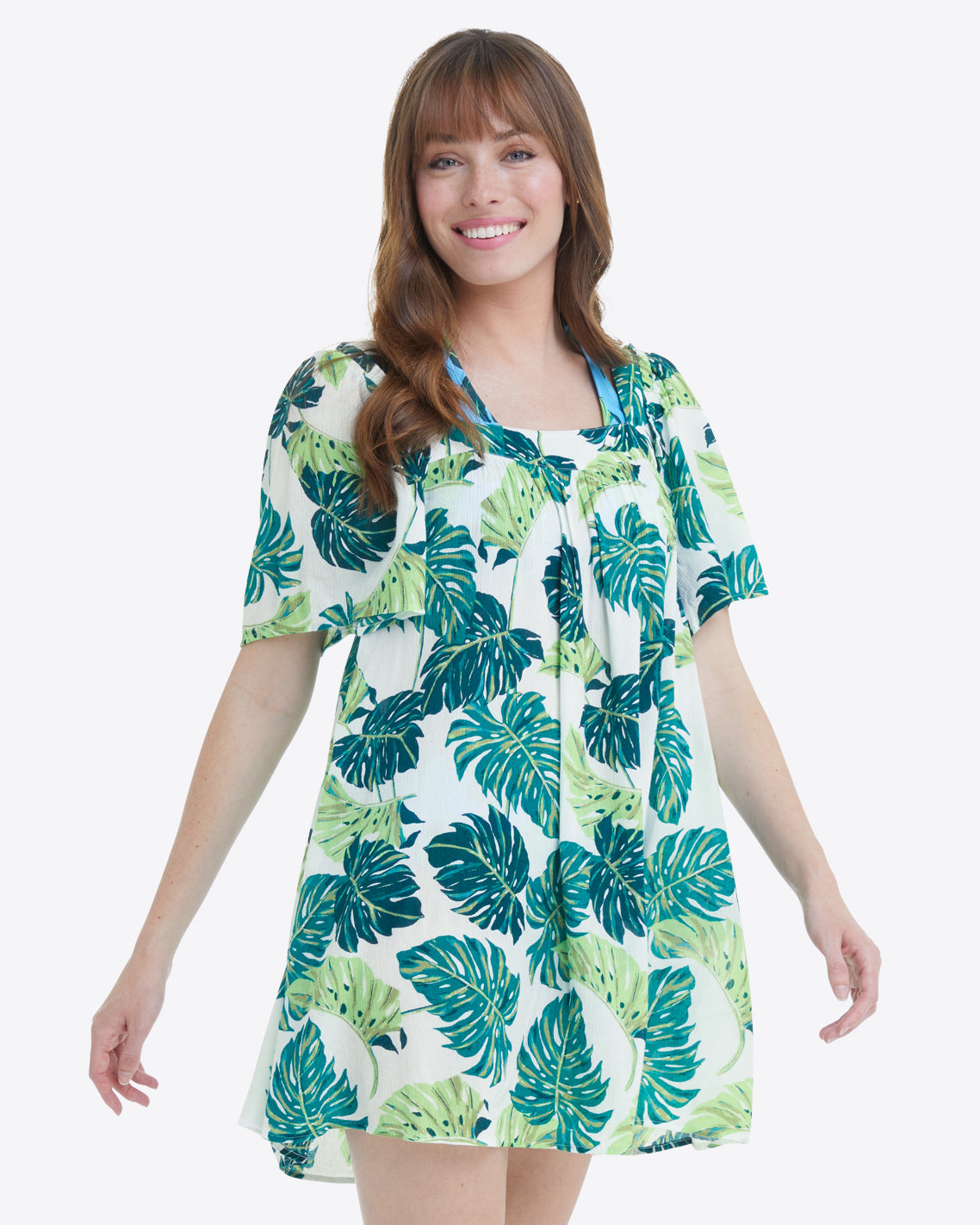 Square Neck Dress in Monstera Floral