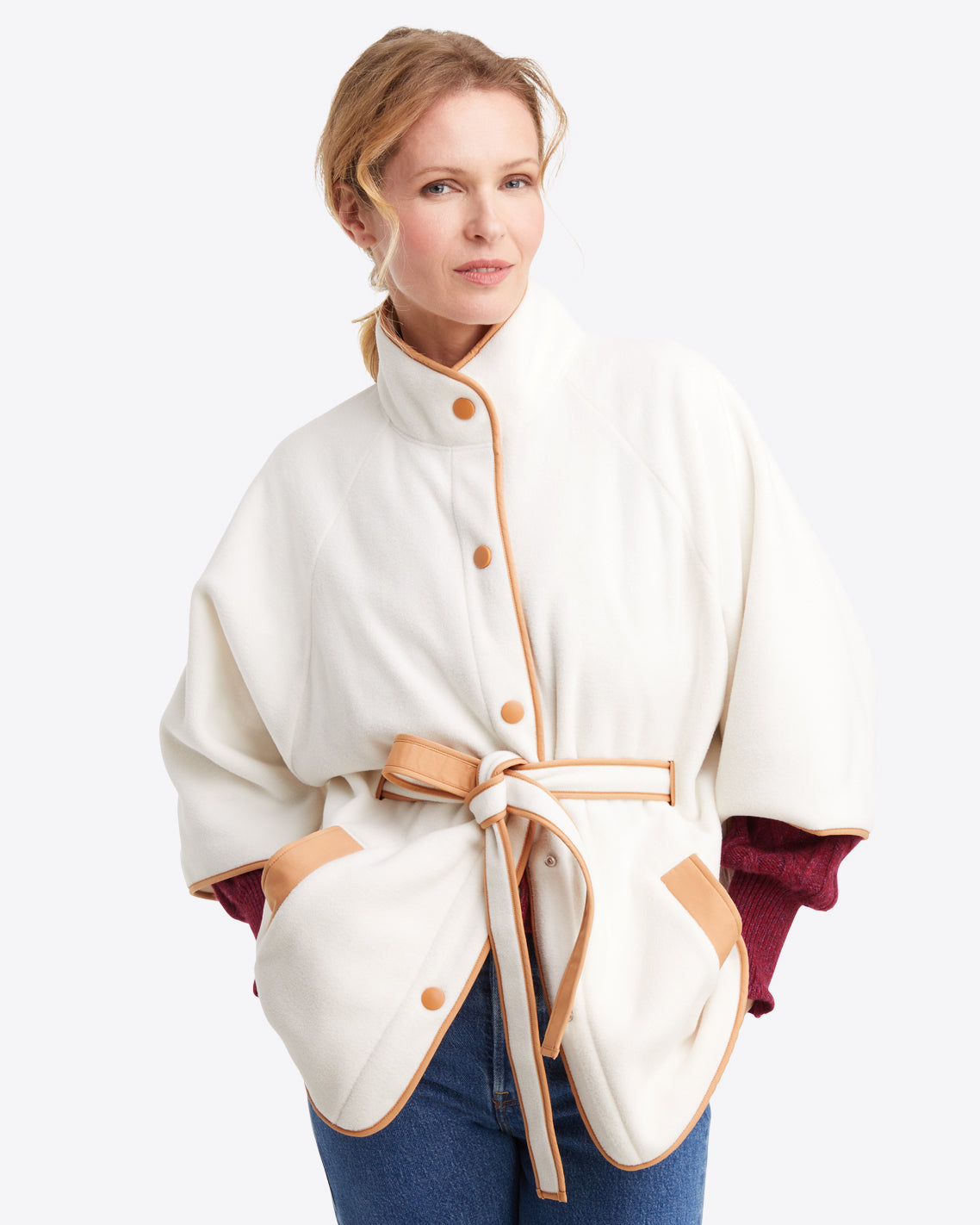 Belted Fleece Jacket in Ivory