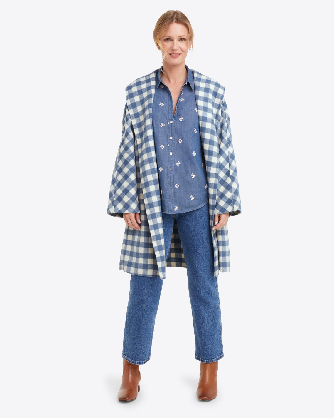 Shawl Collar Belted Coat in Gingham