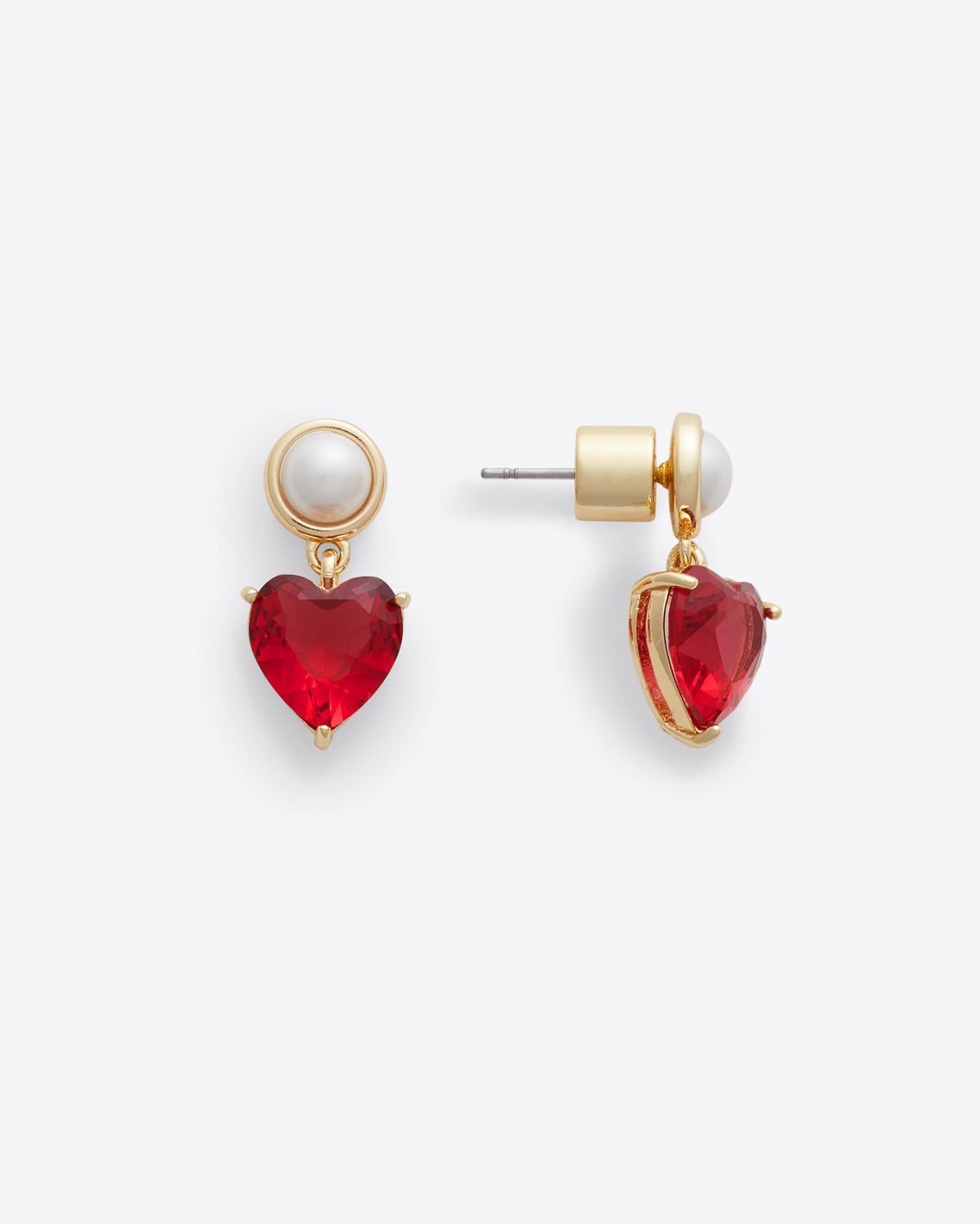Pearl and Heart Mini Drop Earrings in Lipstick Red