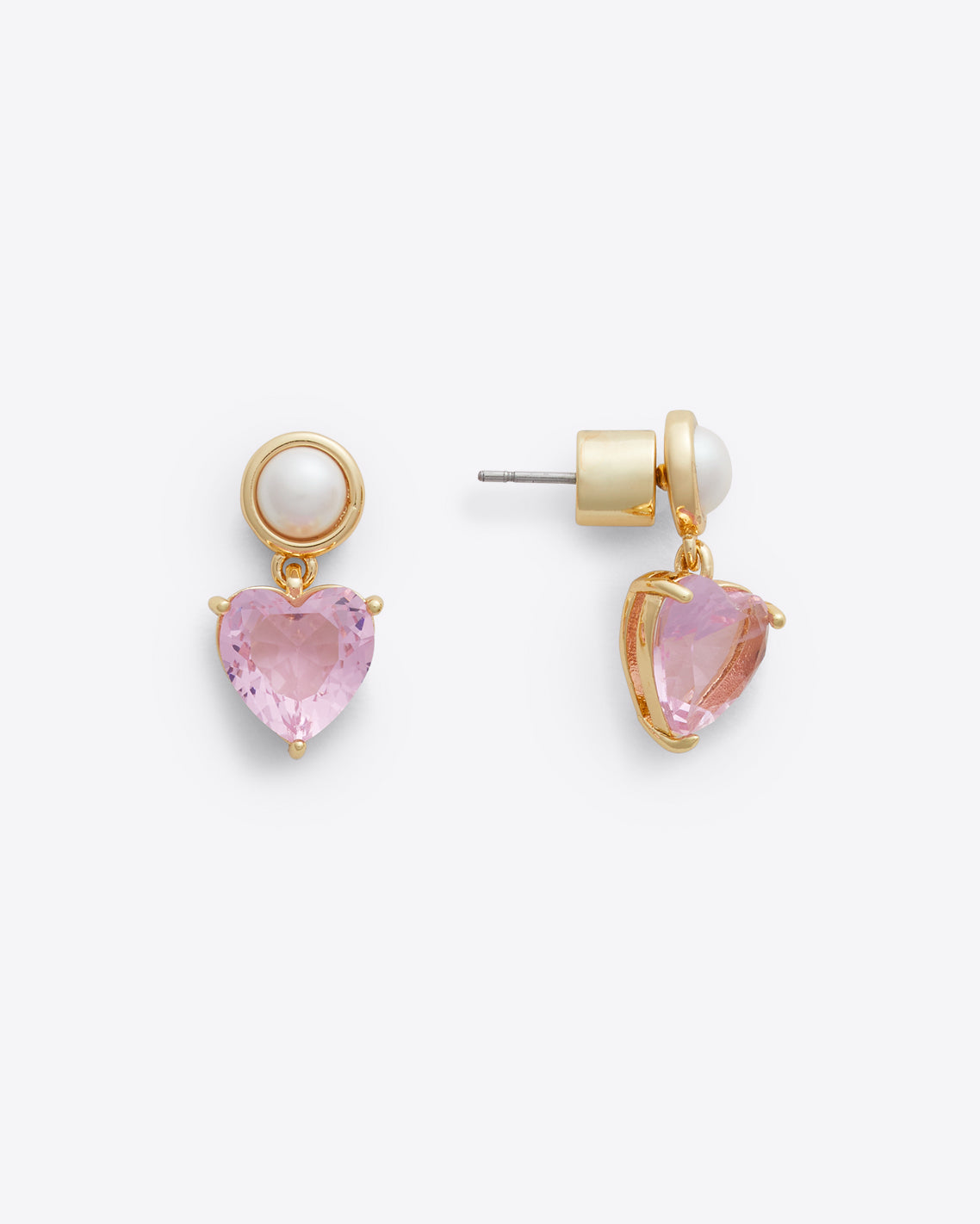 Pearl and Heart Mini Drop Earrings in Light Pink
