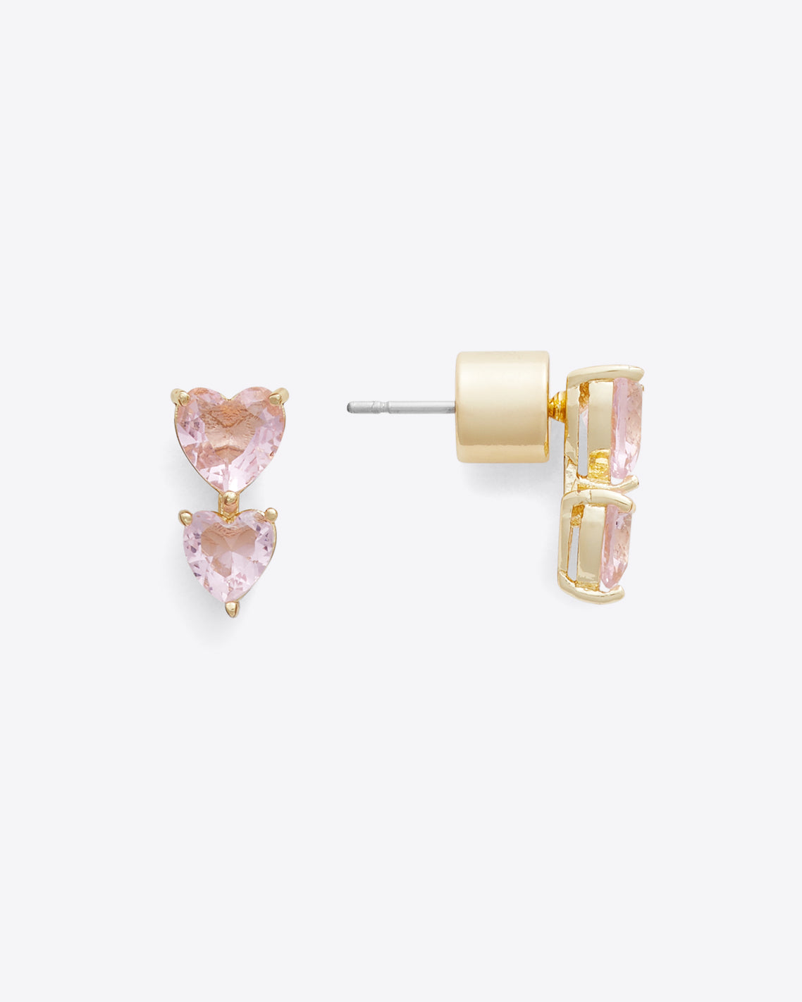 Heart Duo Drop Earrings in Light Pink