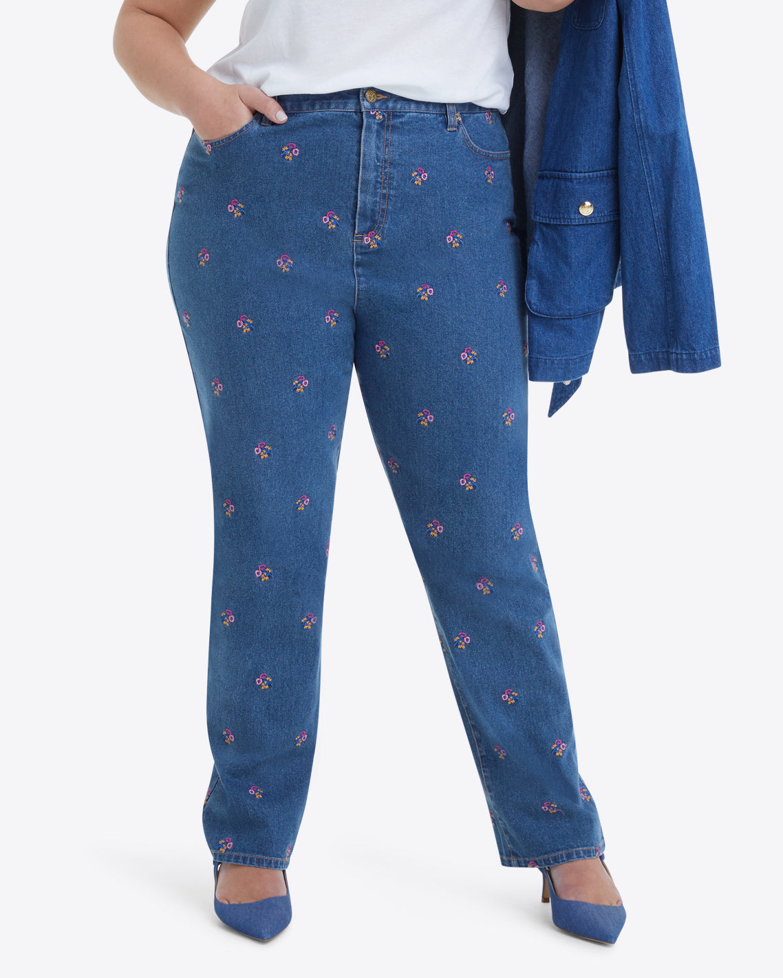 Draper James Kick Flare Jeans in Embroidered Posy