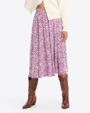 Side Slit Skirt in Pink Square Dot