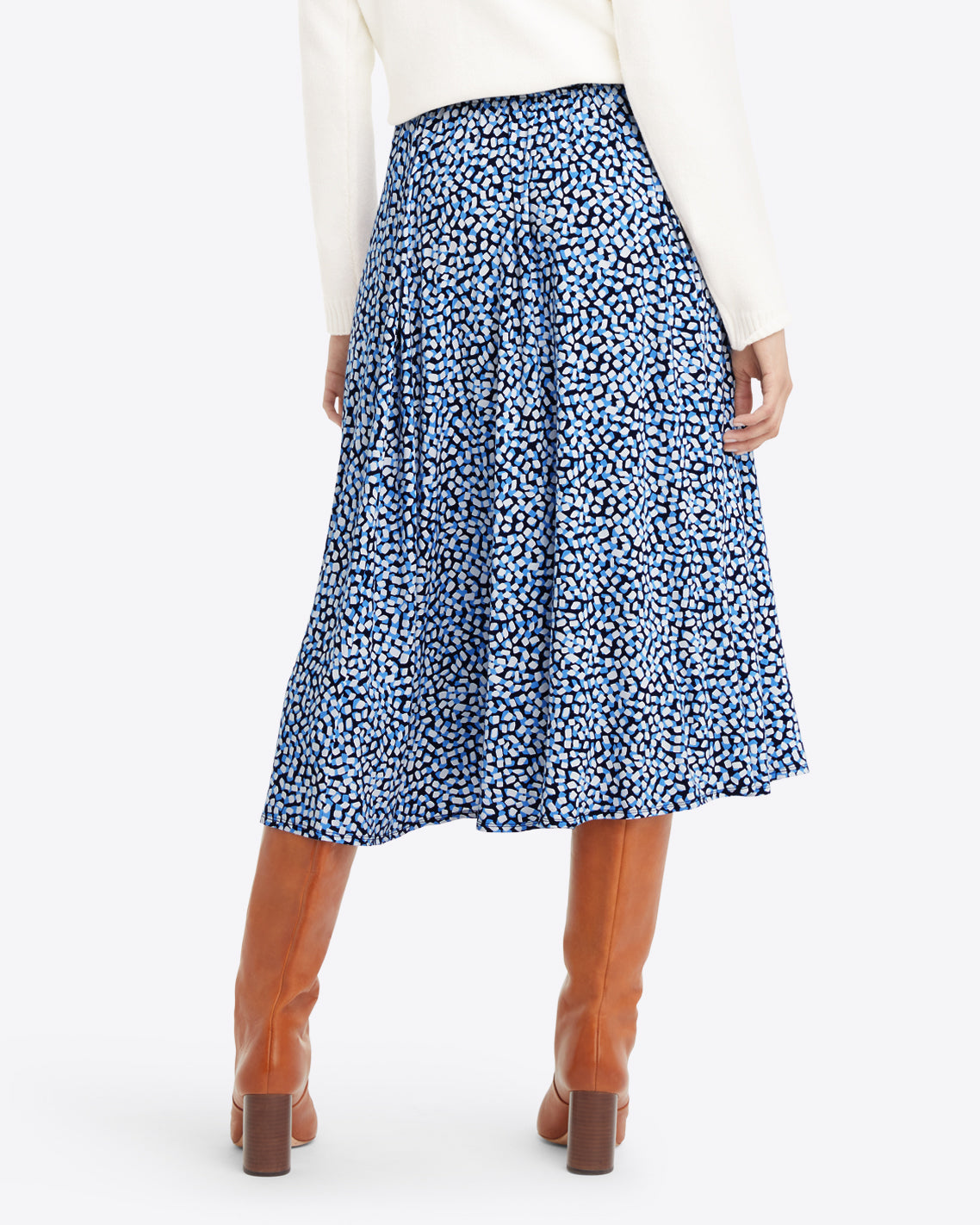 Side Slit Skirt in Blue Square Dot