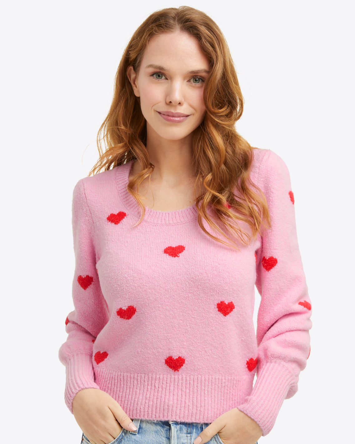Puff Sleeve Sweater in Pink Hearts