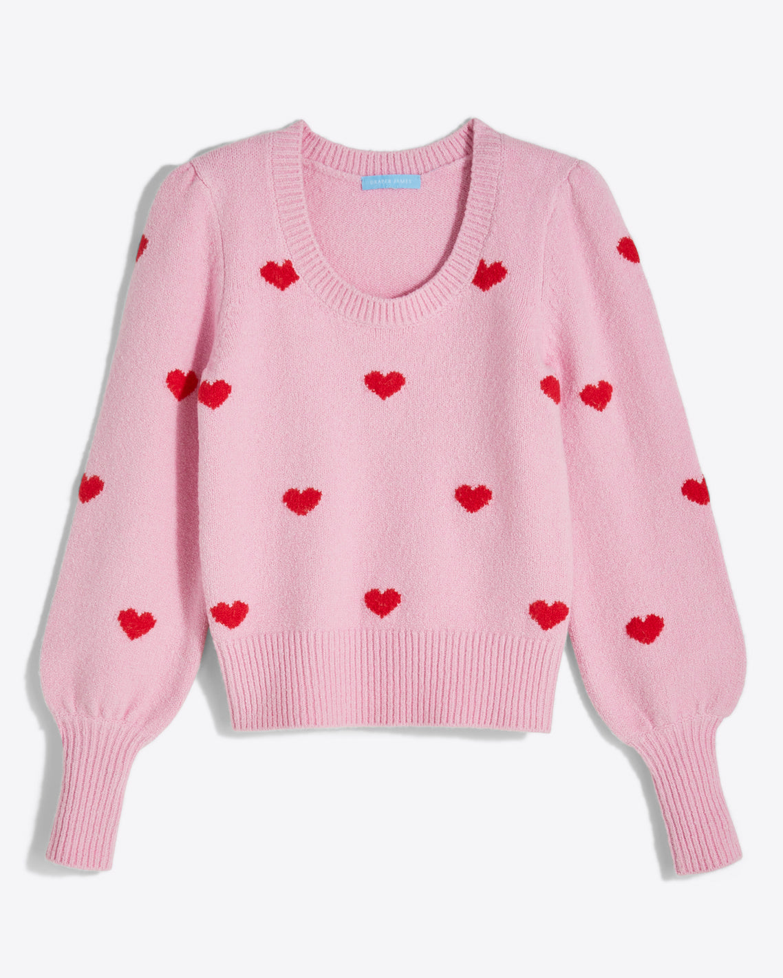 Puff Sleeve Sweater in Pink Hearts