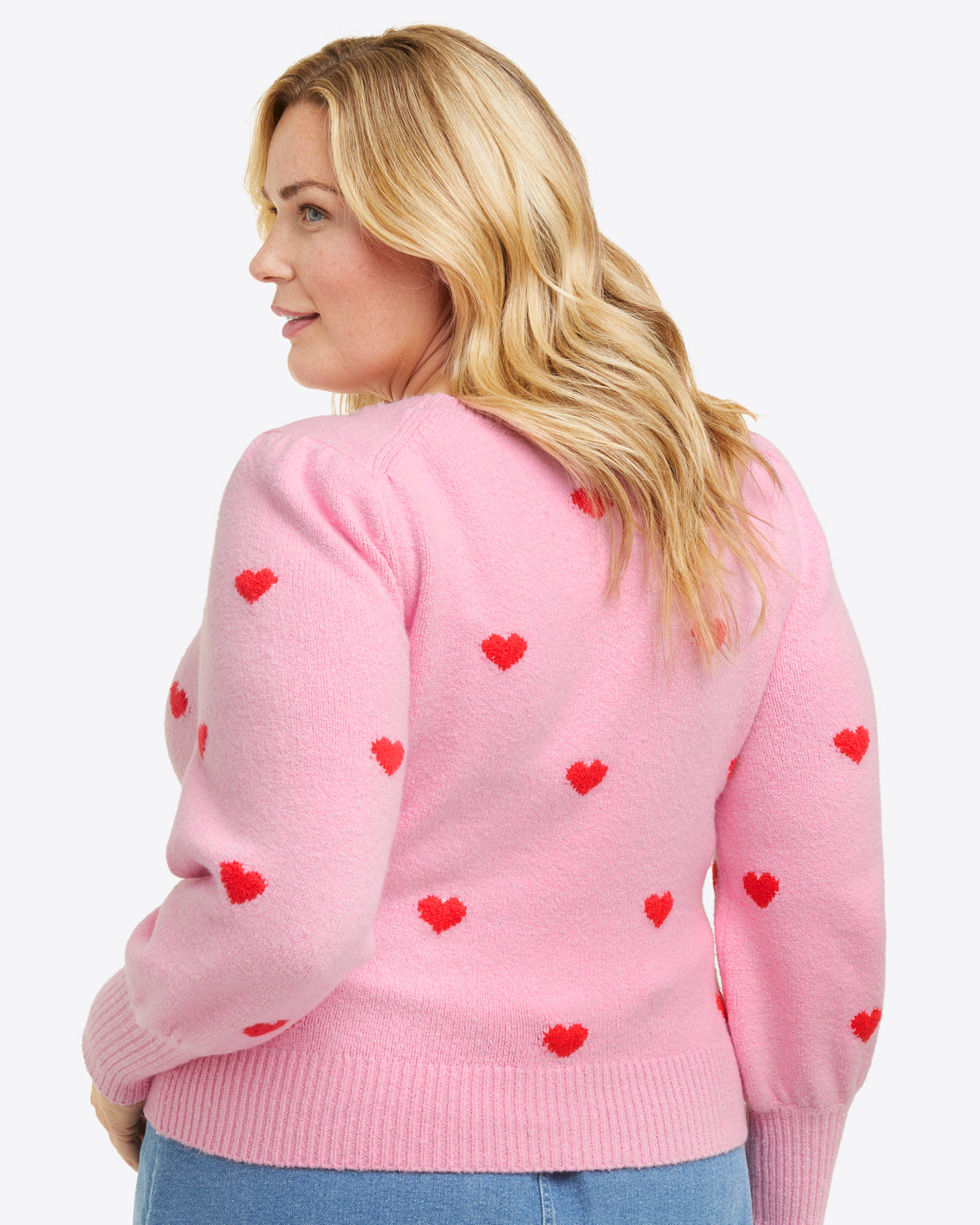 Puff Sleeve Heart Sweater in Pink