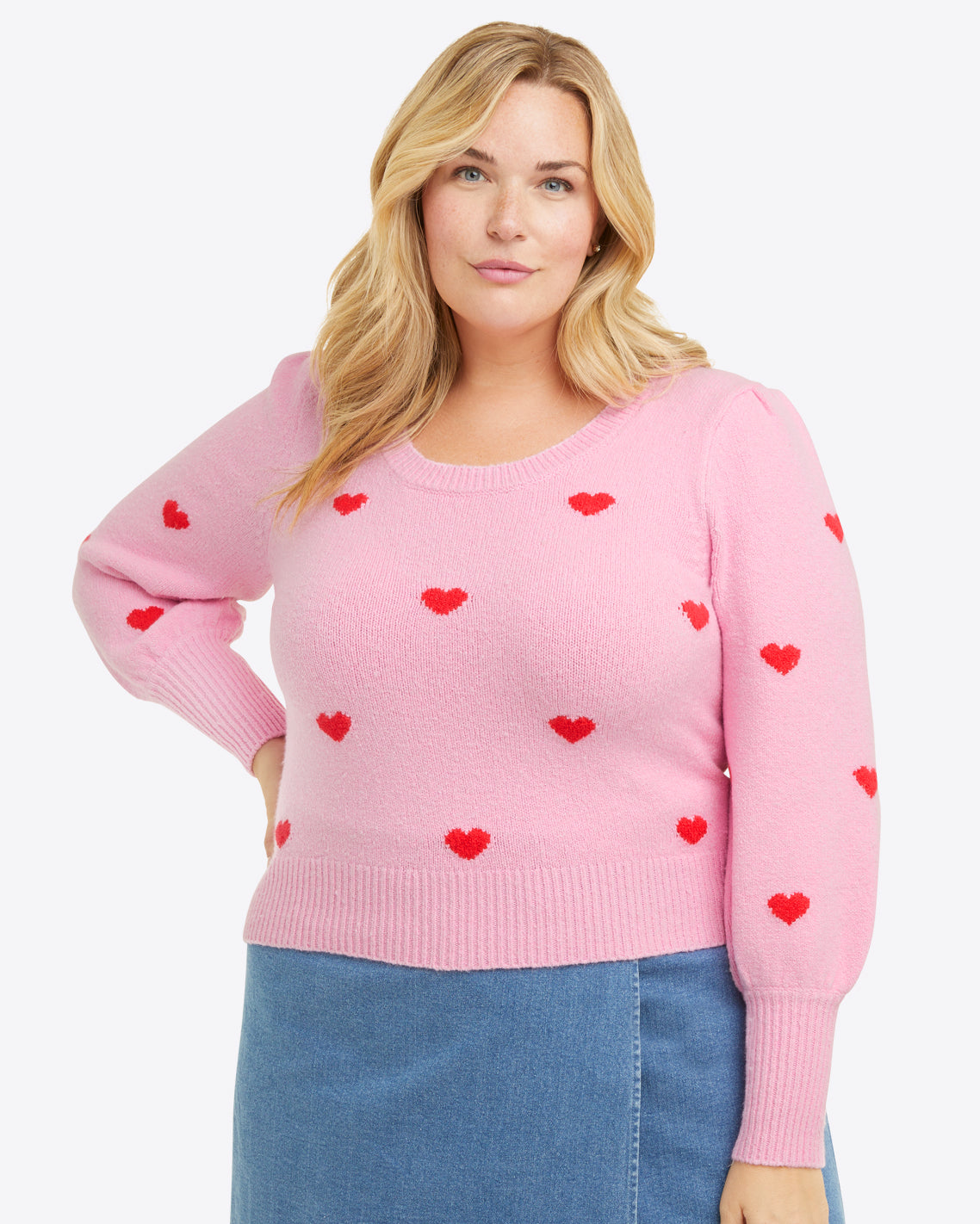 Puff Sleeve Heart Sweater in Pink