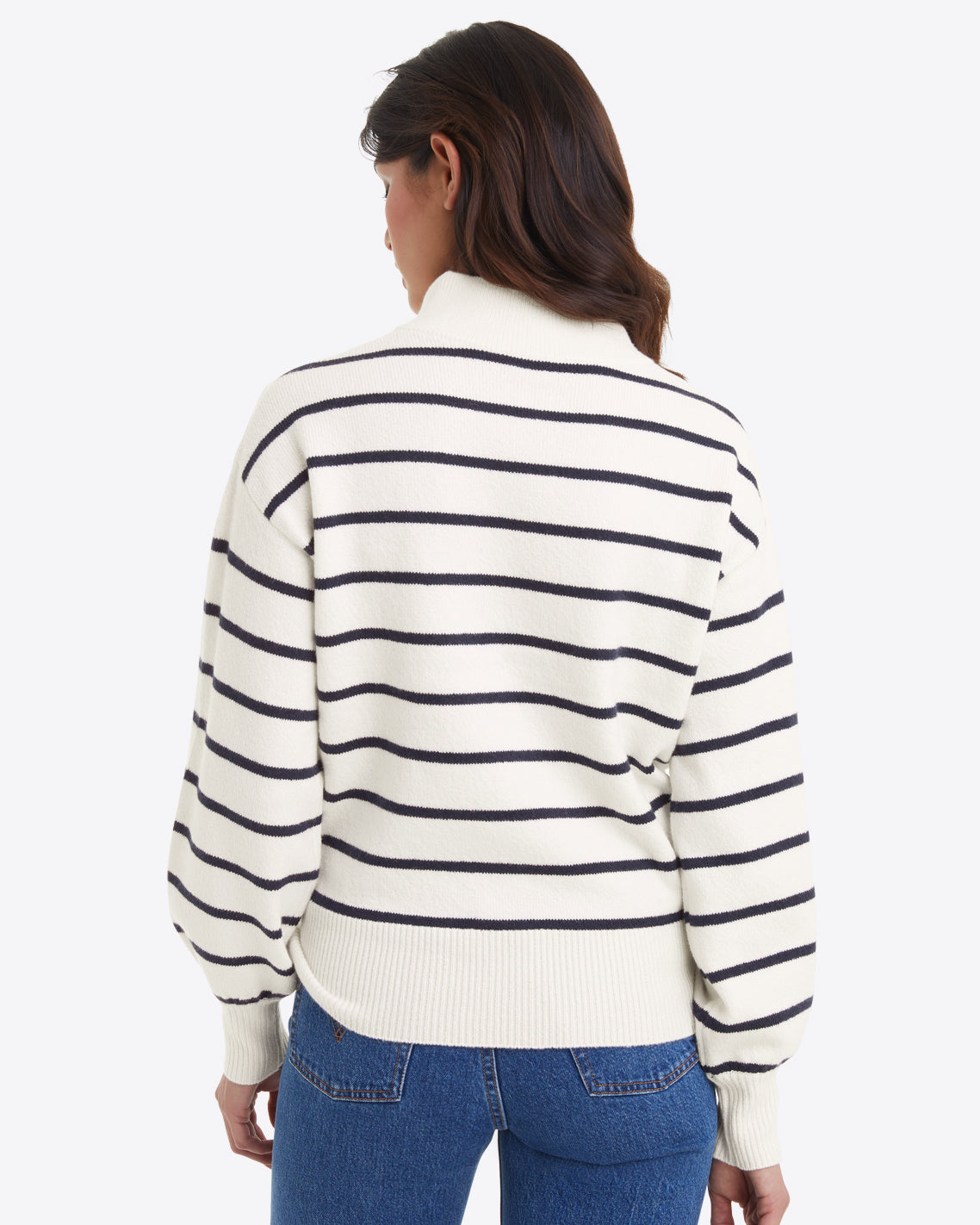 Striped Quarter Zip Sweater in Mariner Stripe
