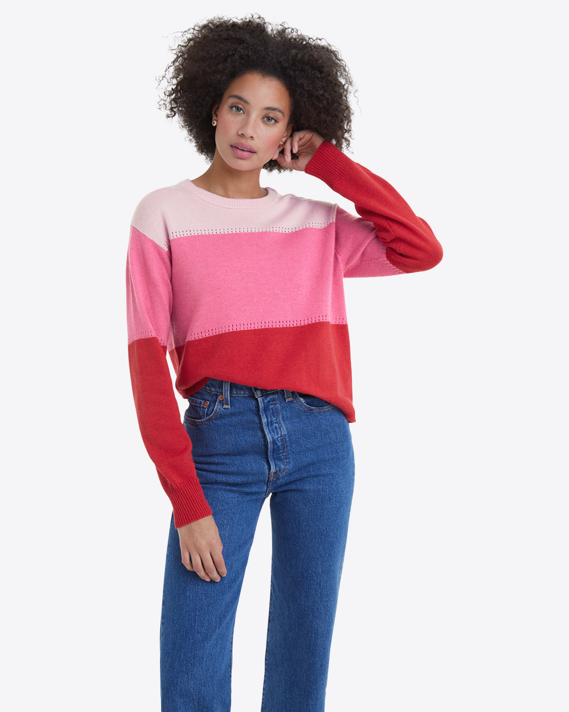Crewneck Sweater in Pink Colorblock