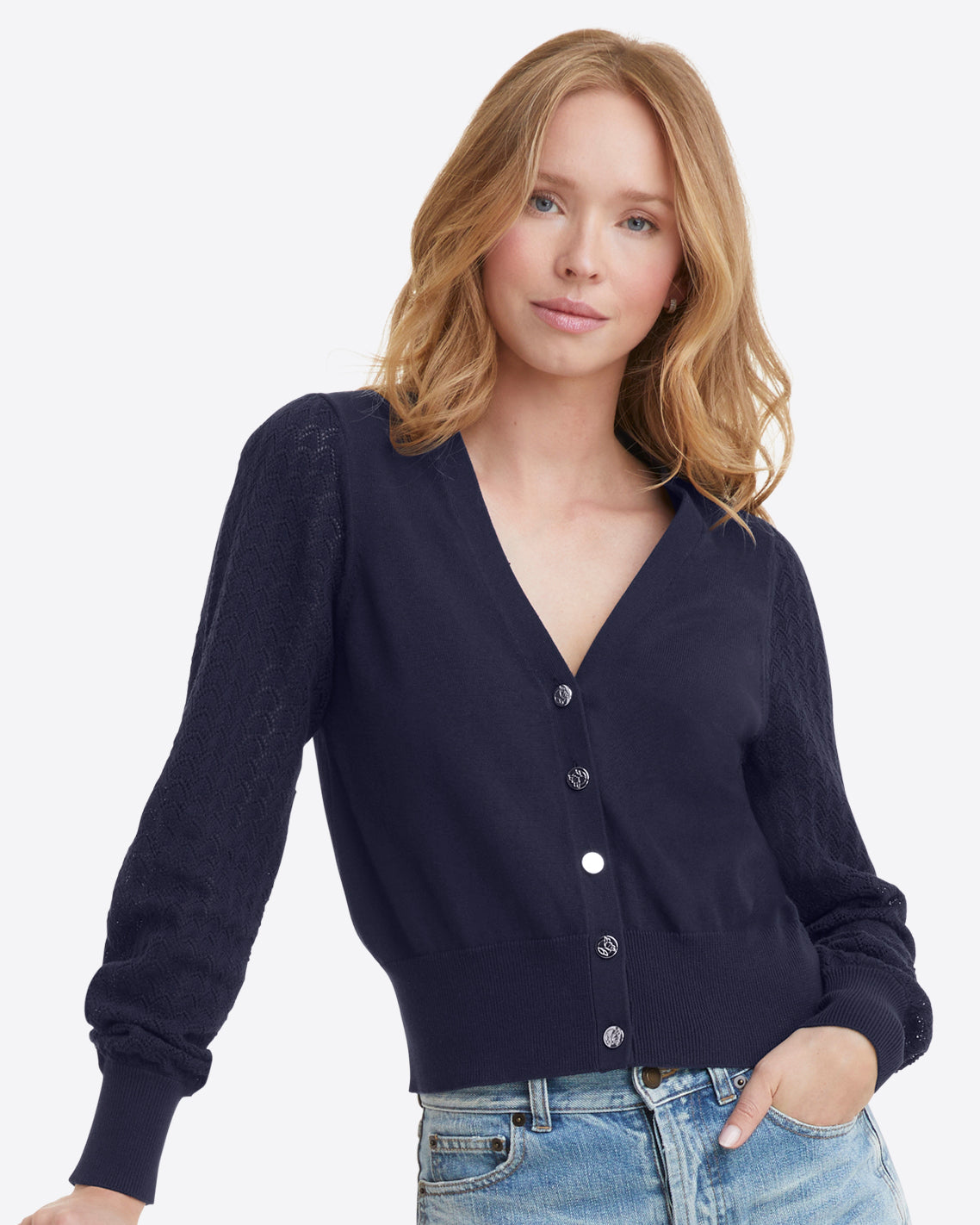 Button Front Cardigan in Navy