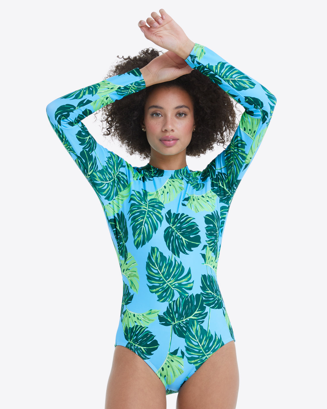 Rashguard One Piece Swimsuit in Monstera Floral
