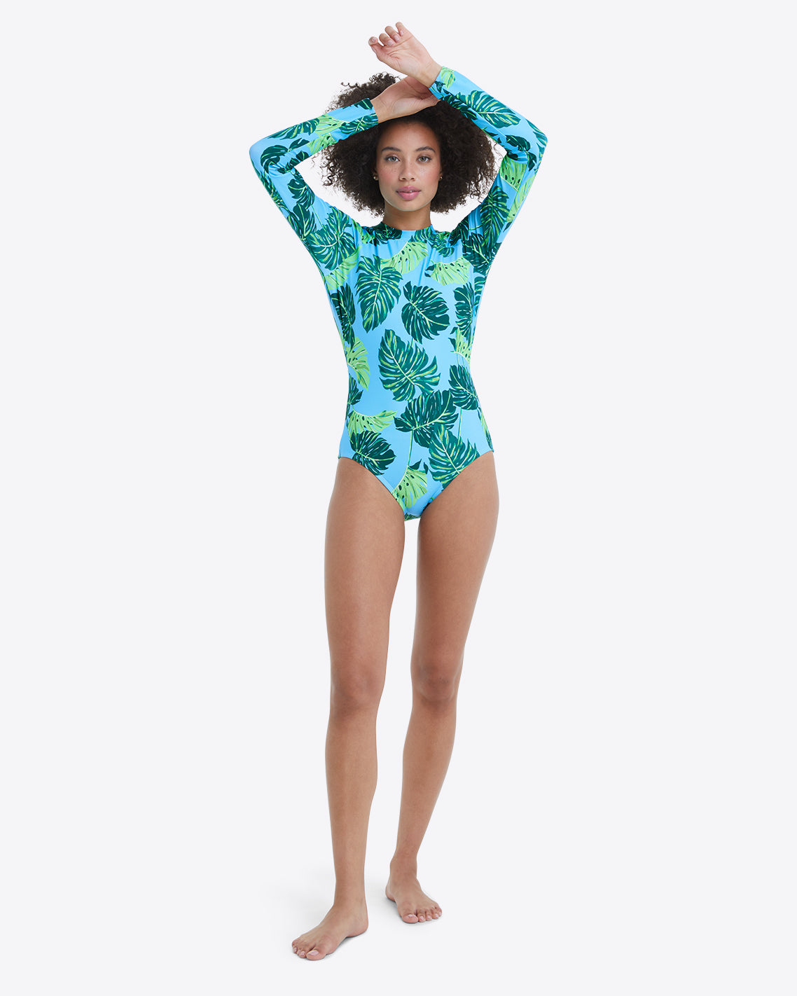 Rashguard One Piece Swimsuit in Monstera Floral