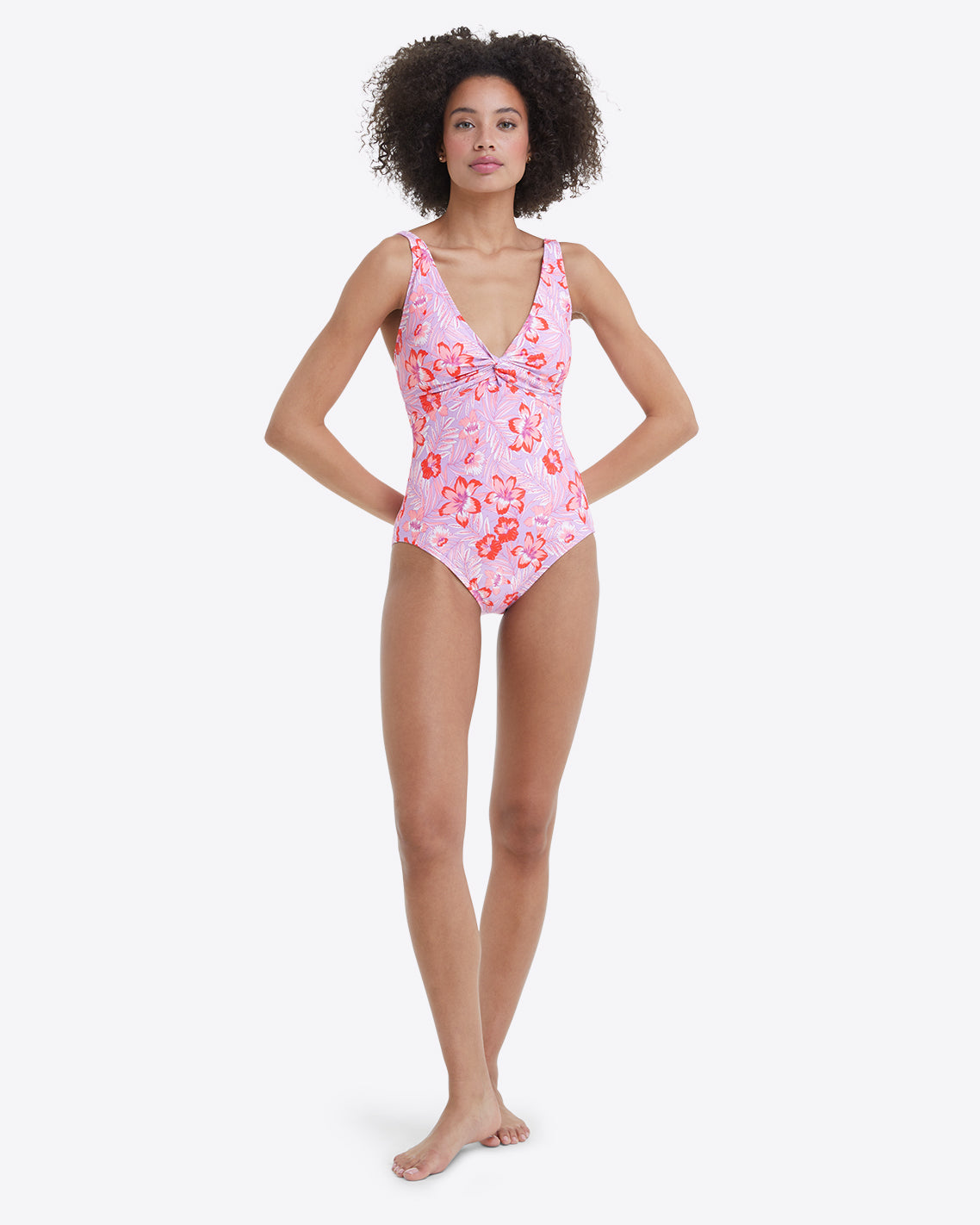 Twist Front One Piece Swimsuit Floral Scallop