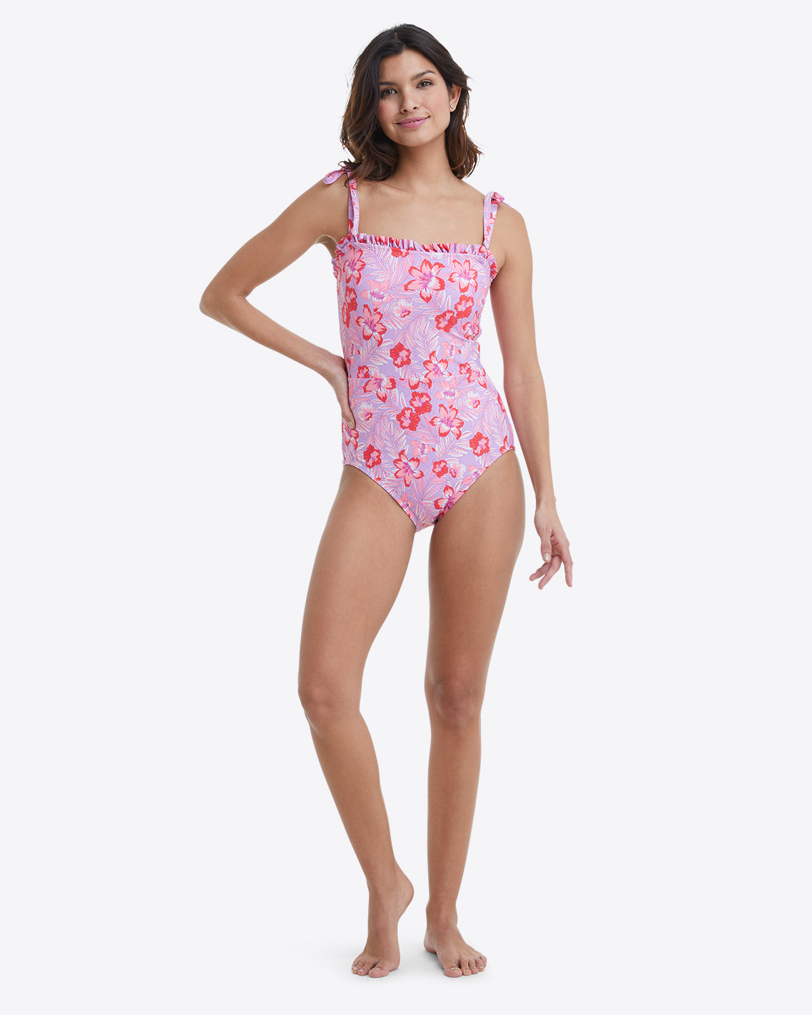 Ruffled One Piece Swimsuit in Floral Scallop