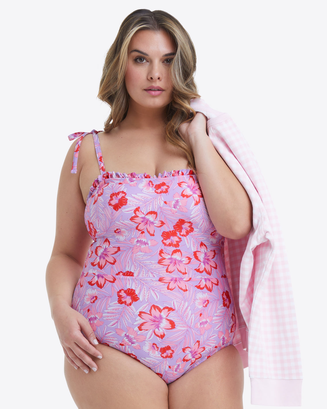 Ruffled One Piece Swimsuit in Floral Scallop