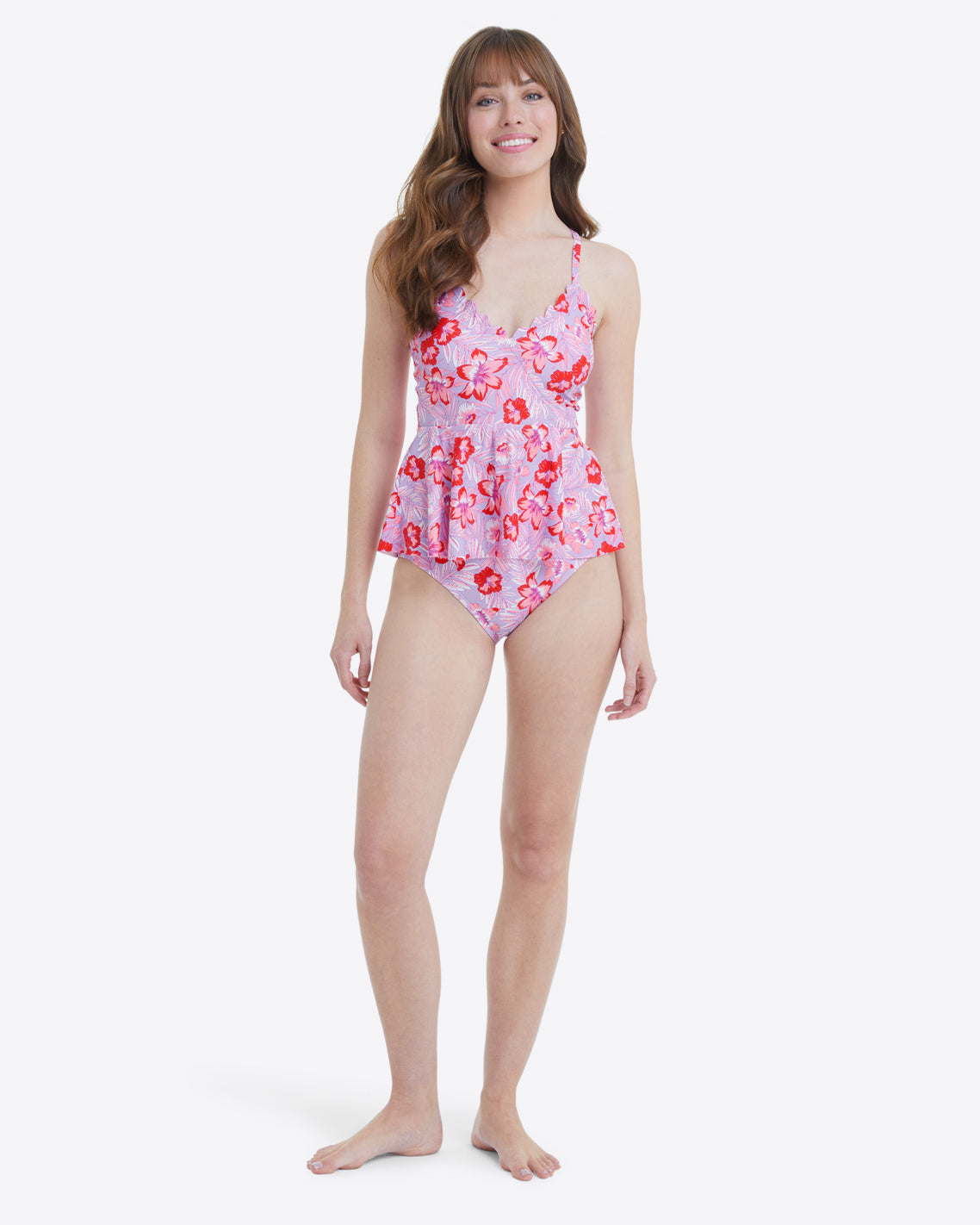 Floral store peplum swimsuit