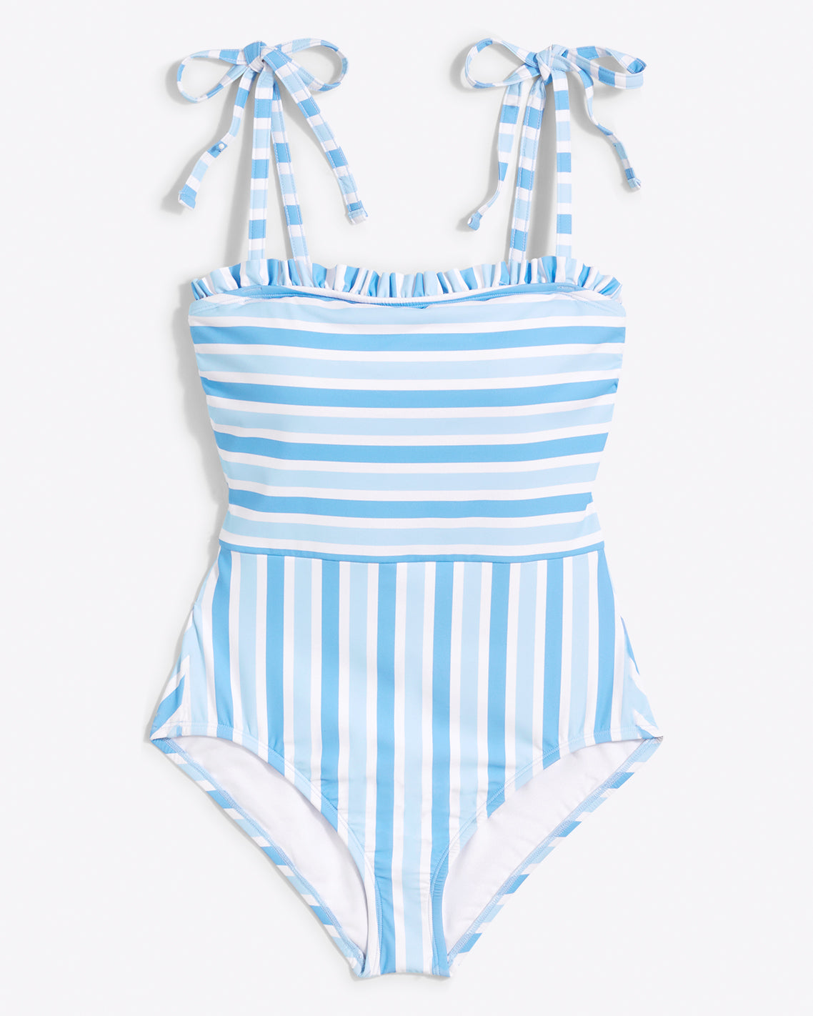 Ruffled One Piece Swimsuit in Awning Stripe