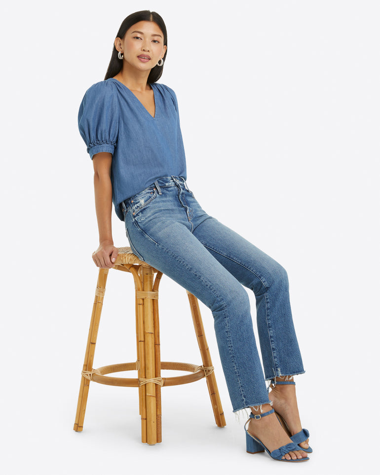 Heidi V-Neck Top in Chambray