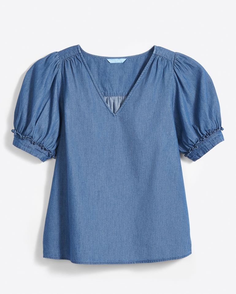 Heidi V-Neck Top in Chambray