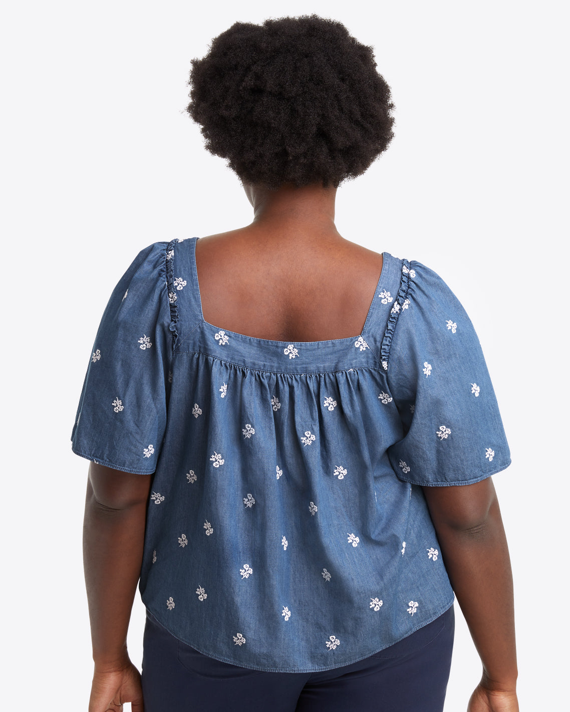 Maren Top in Embroidered Chambray