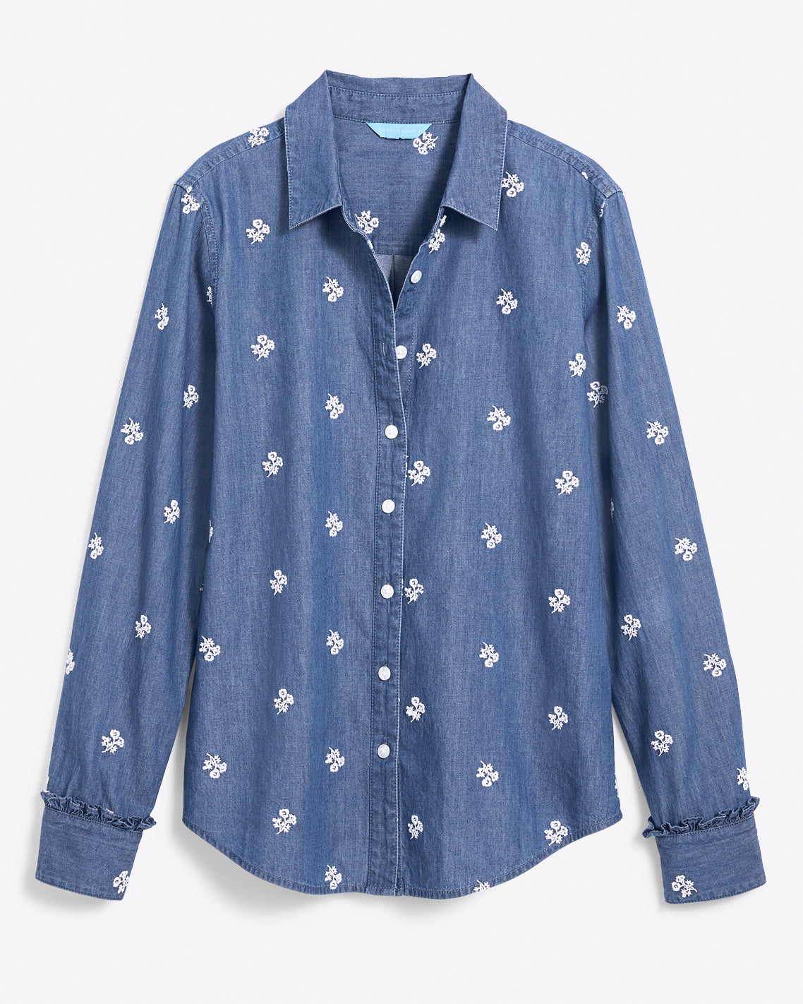 Button Down Top in Embroidered Chambray
