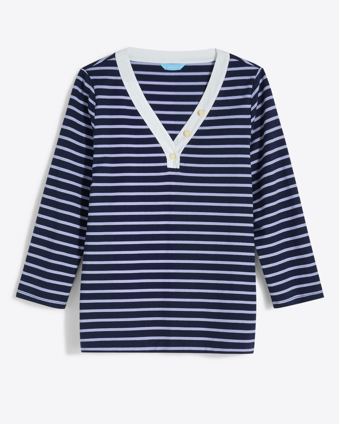 V-Neck Puff Sleeve Shirt Nassau Navy Mariner Stripe