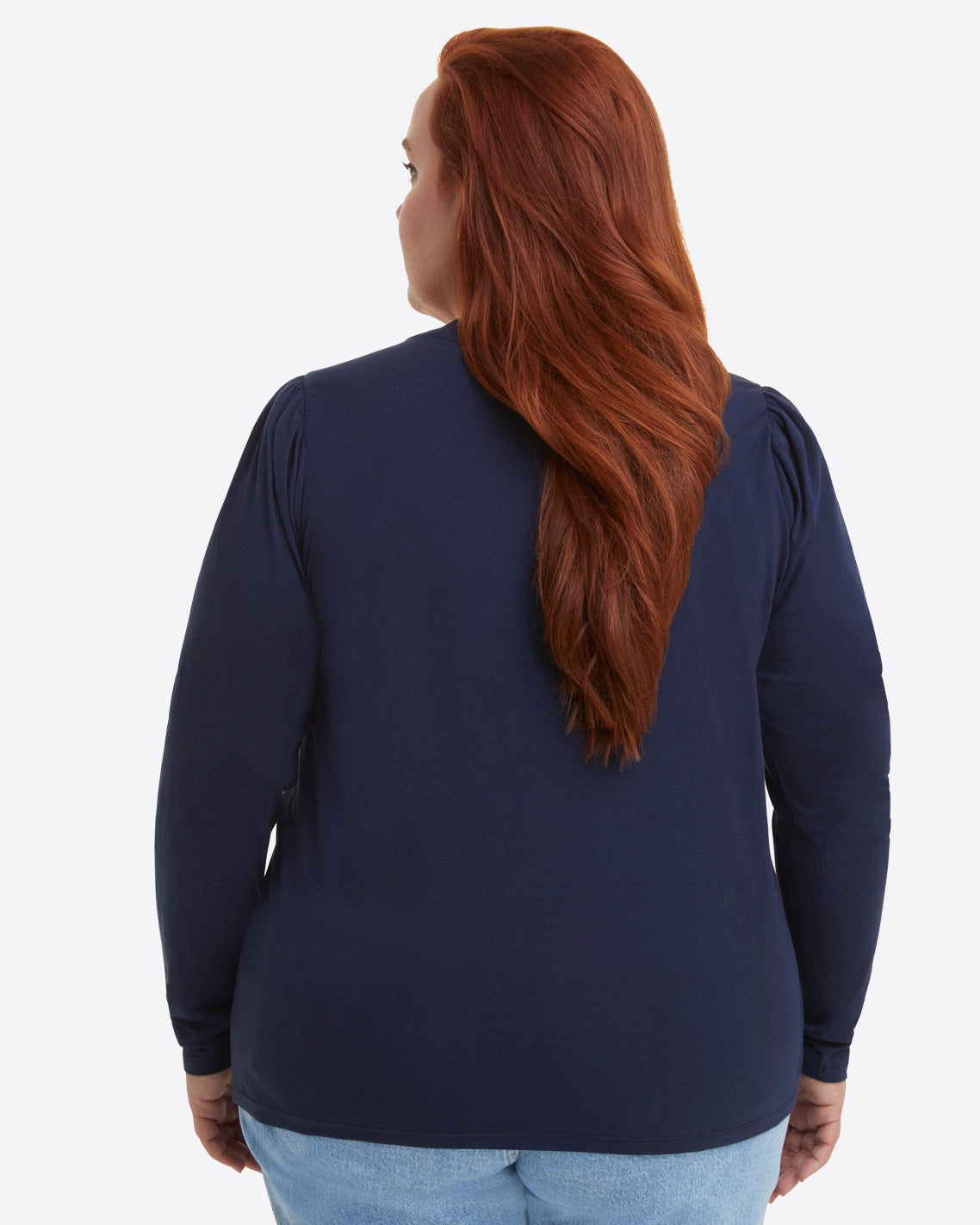 Long-Sleeve Easy Knit Top in Navy