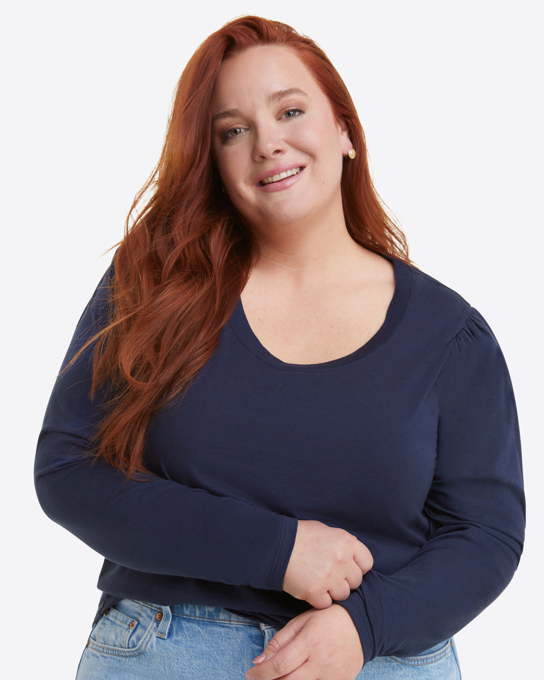 Long-Sleeve Easy Knit Top in Navy