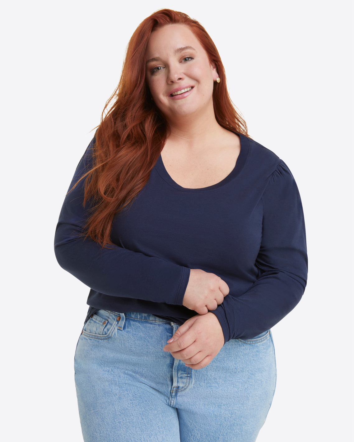 Long-Sleeve Easy Knit Top in Navy