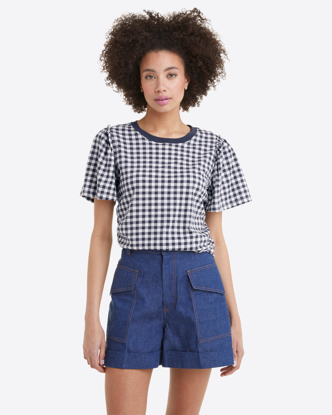 Short Sleeve Easy Knit Top in Gingham