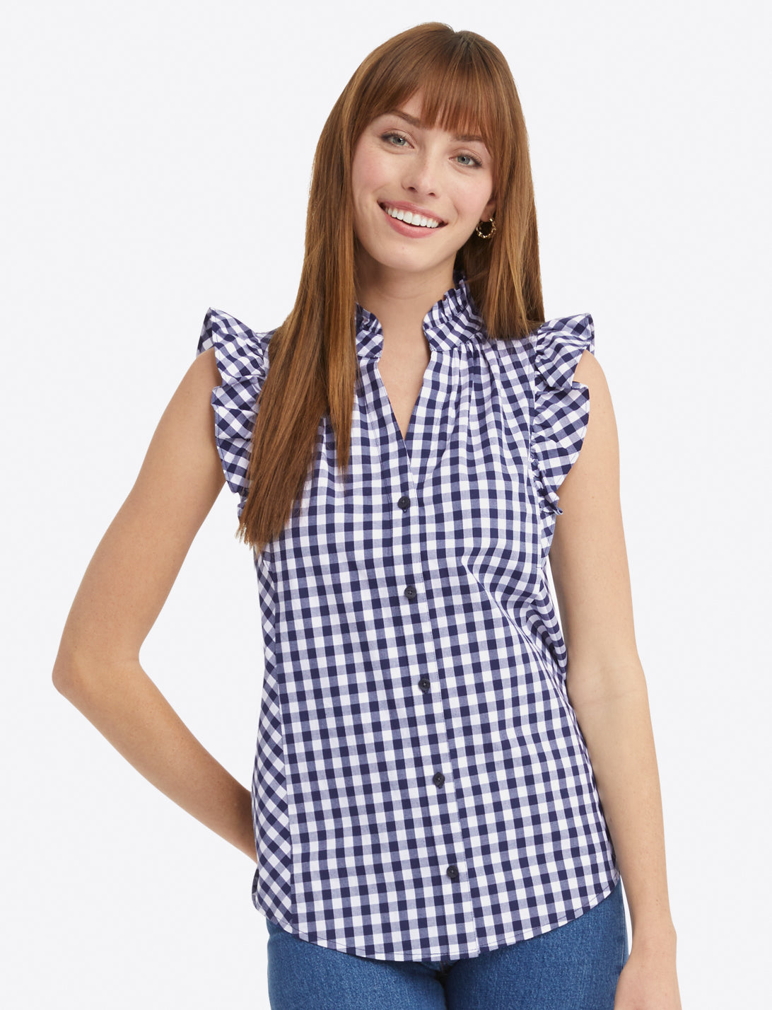 Sleeveless Button Down Top in Gingham