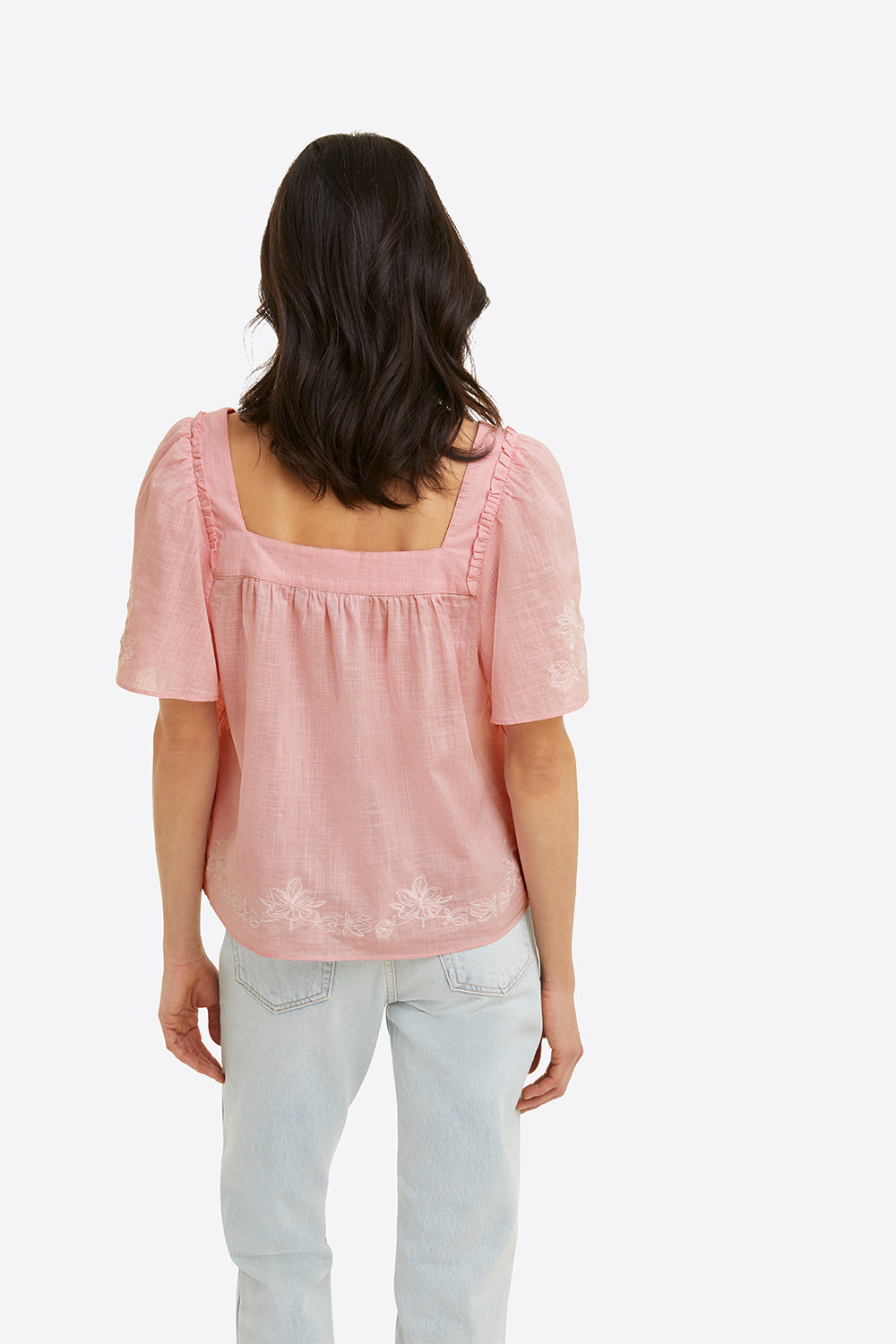 Maren Top in Pink Embroidered Floral