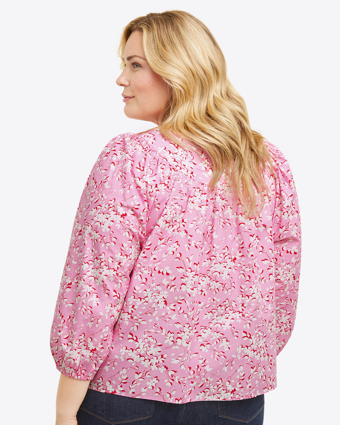 Button-Front Top Pink Shadow Floral