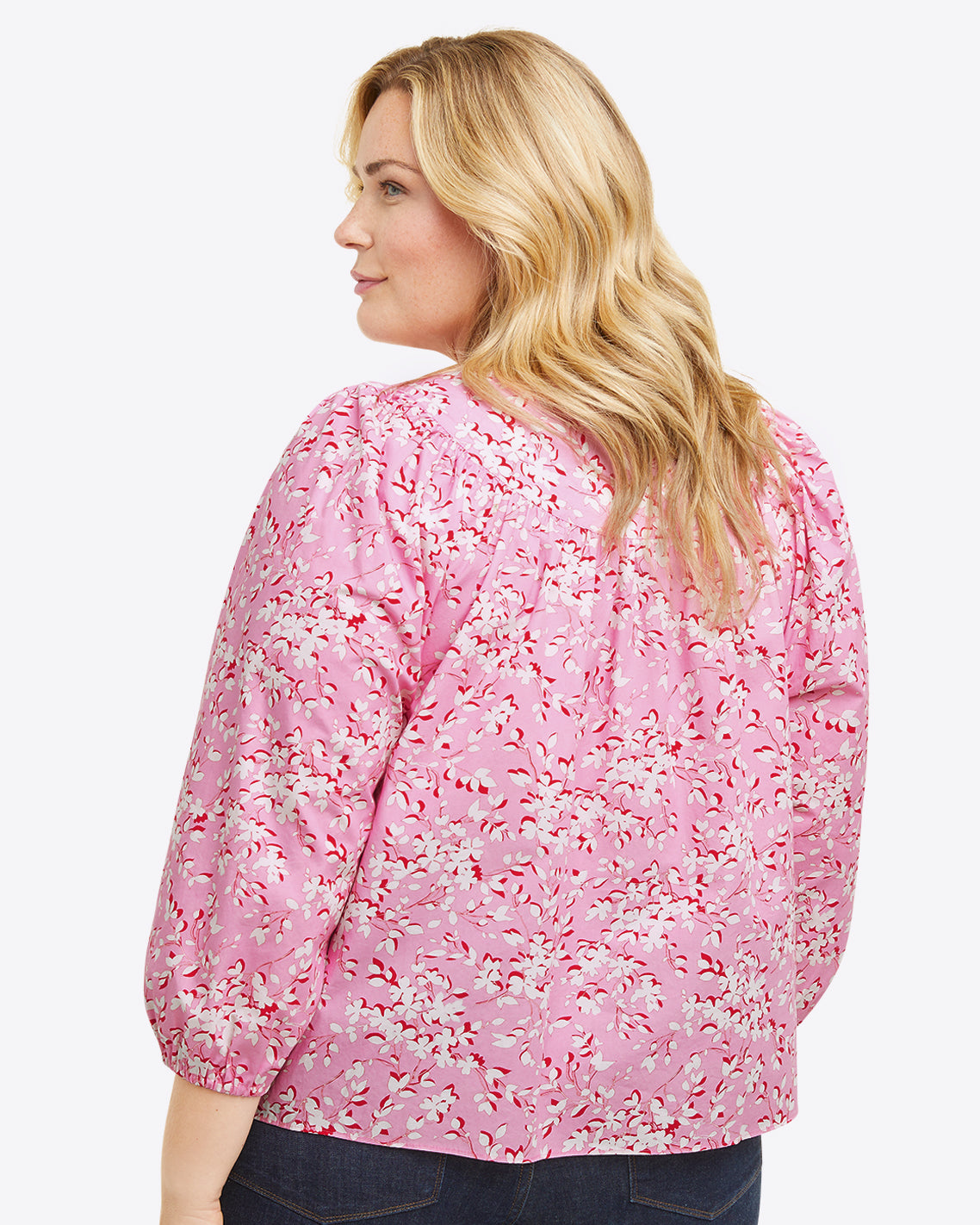 Button-Front Top in Pink Shadow Floral