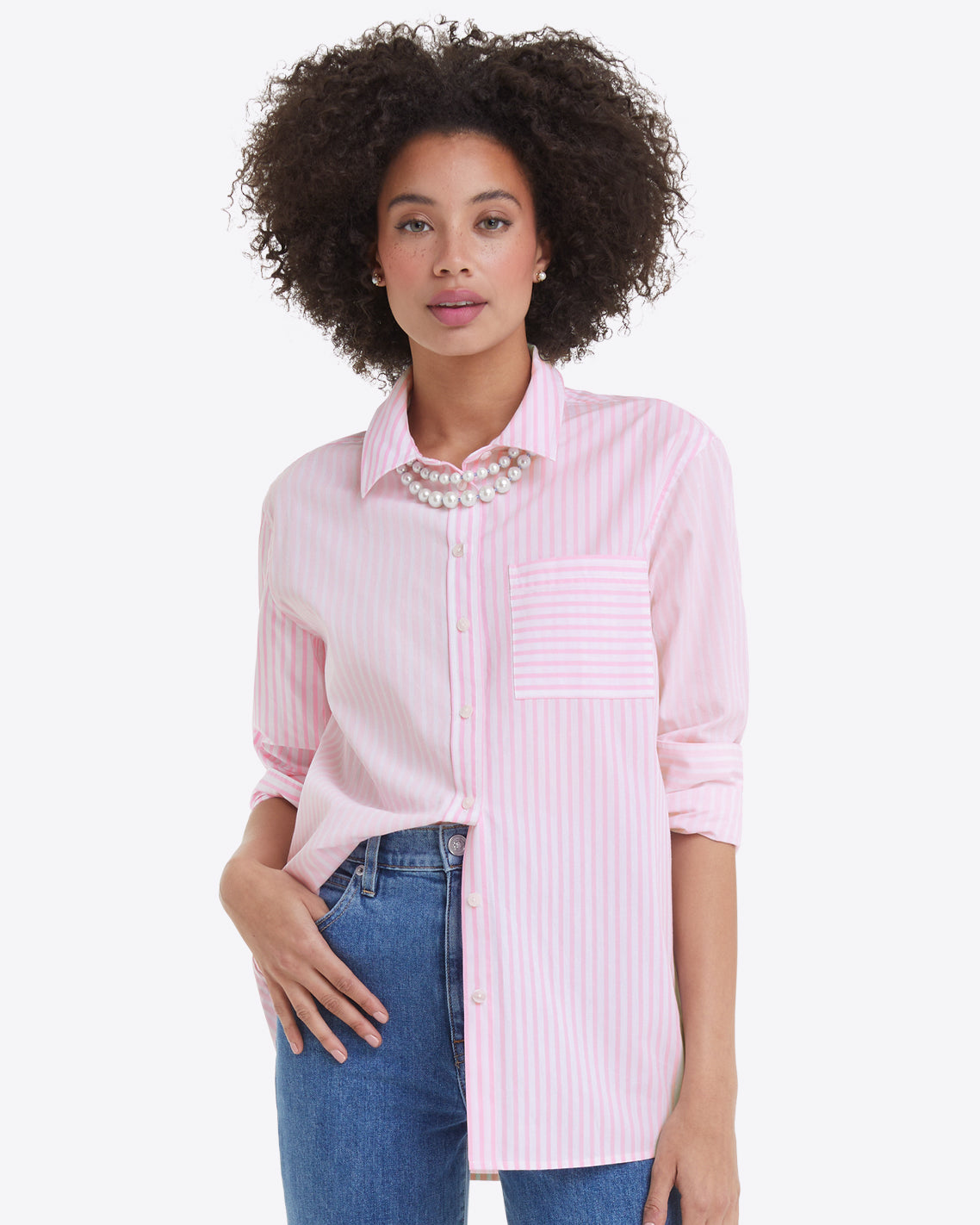 Lynn Long Sleeve Top in Pink Mixed Stripe