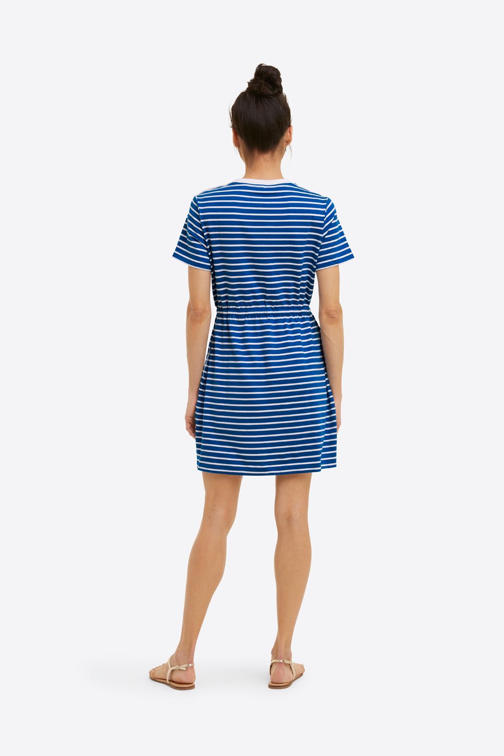 Tie Waist T-Shirt Dress in Blue Nautical Stripe