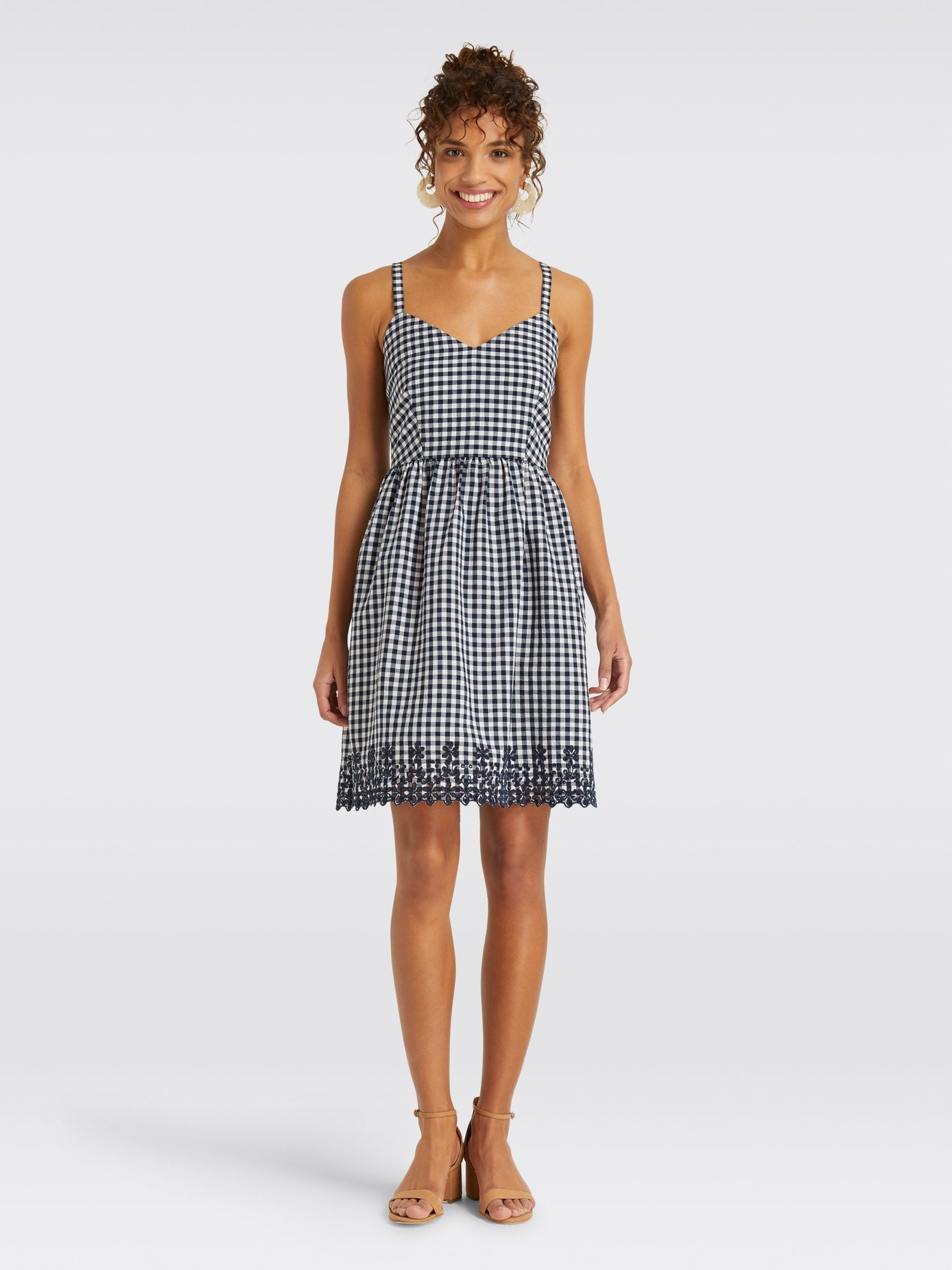 Embroidered Gingham Dress