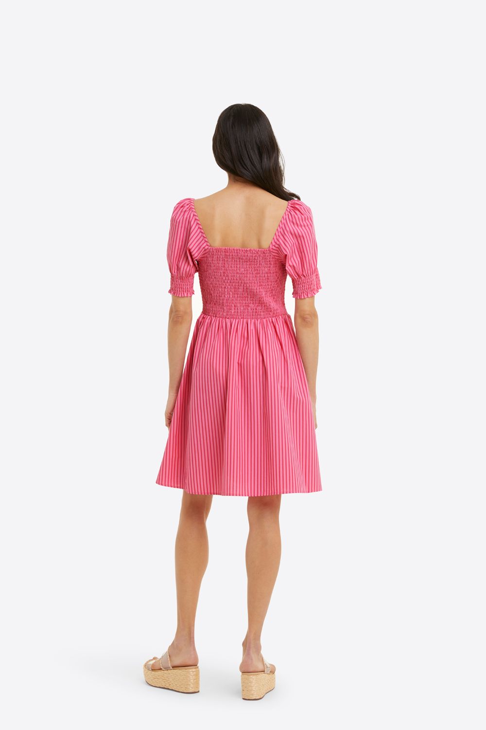 Cam Smocked Dress in Pink Stripe