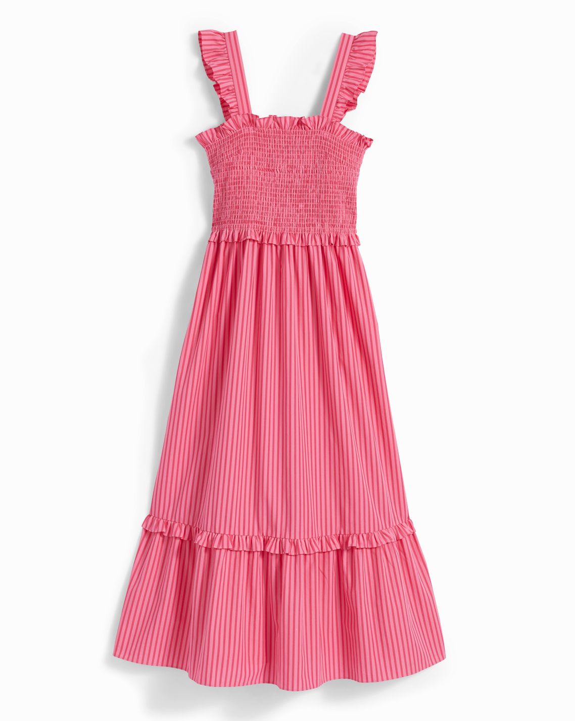 Kimberly Smocked Midi Dress in Pink Stripe