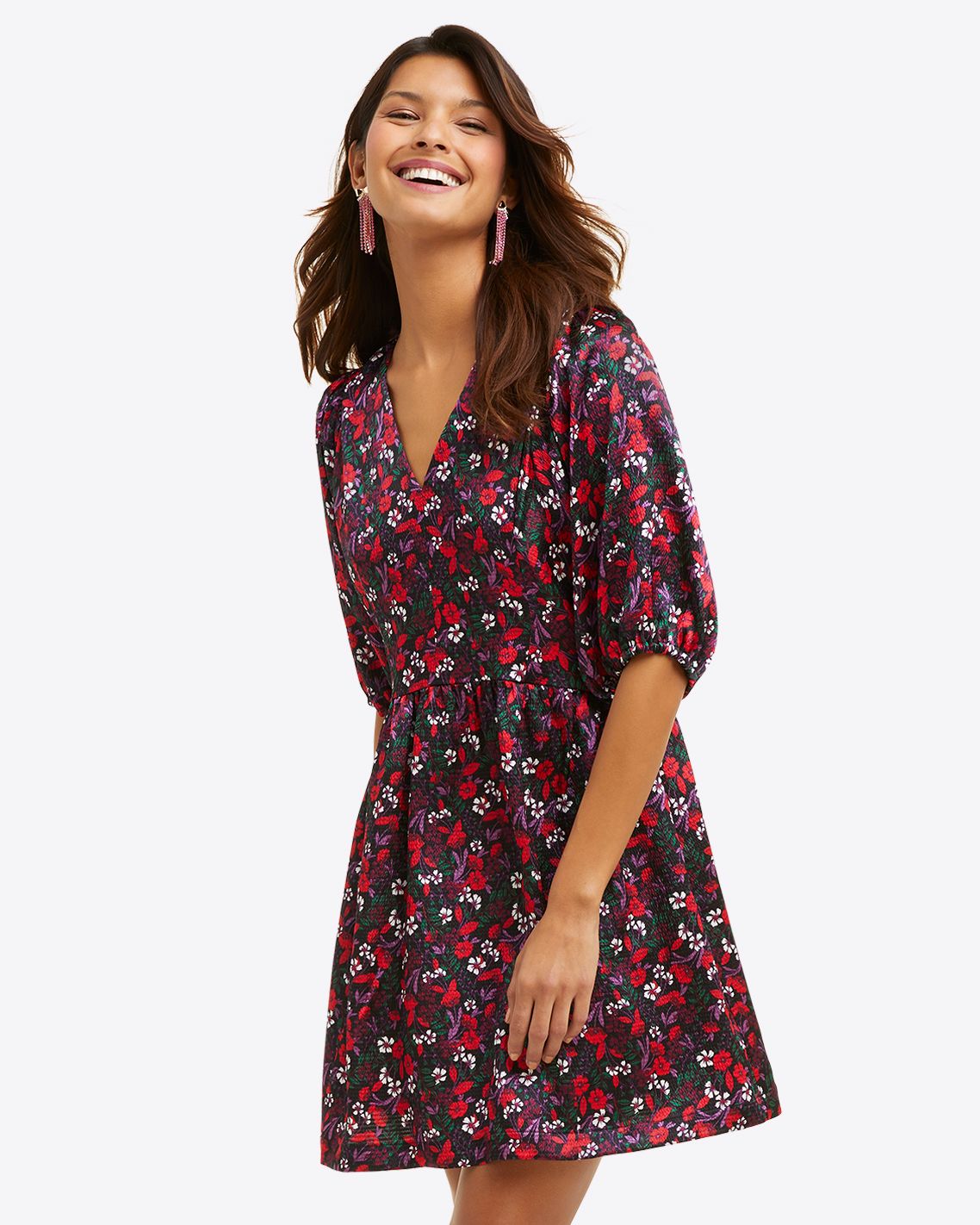 Terrie Tie Neck Dress Scarlet Floral