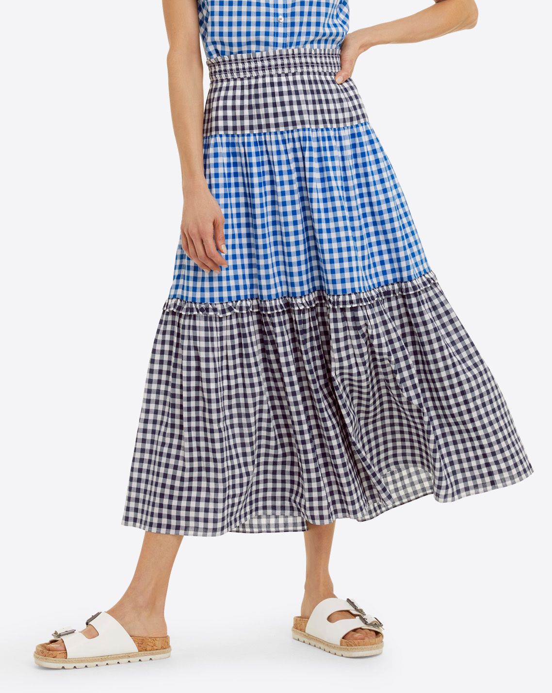 Peasant Skirt in Blue Gingham