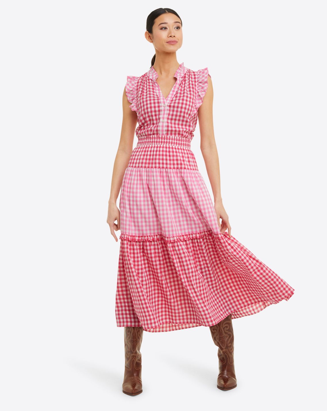 Peasant Skirt in Pink Gingham