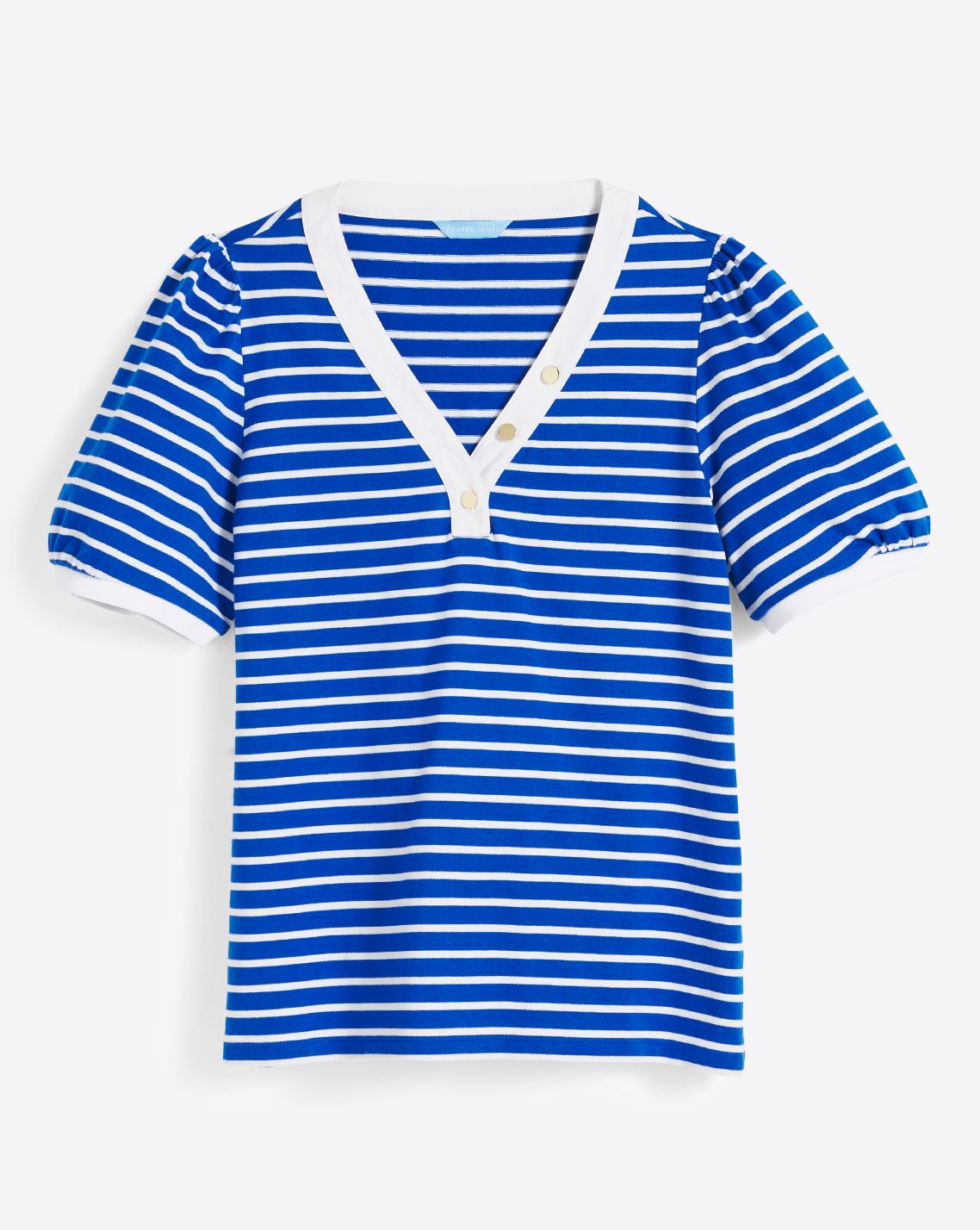 Puff Sleeve T-Shirt in Blue Nautical Stripe