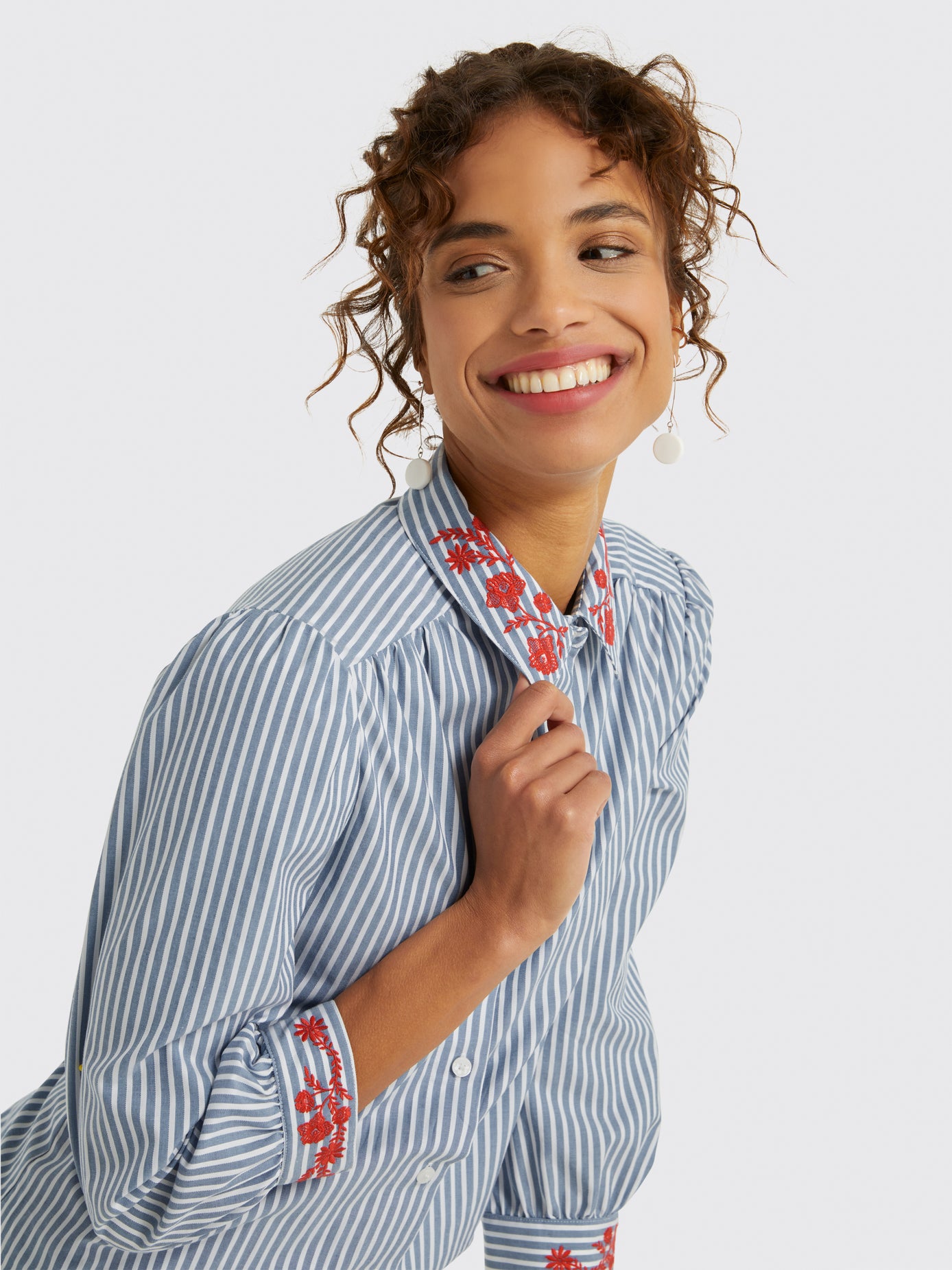 Embroidered Button Down Top
