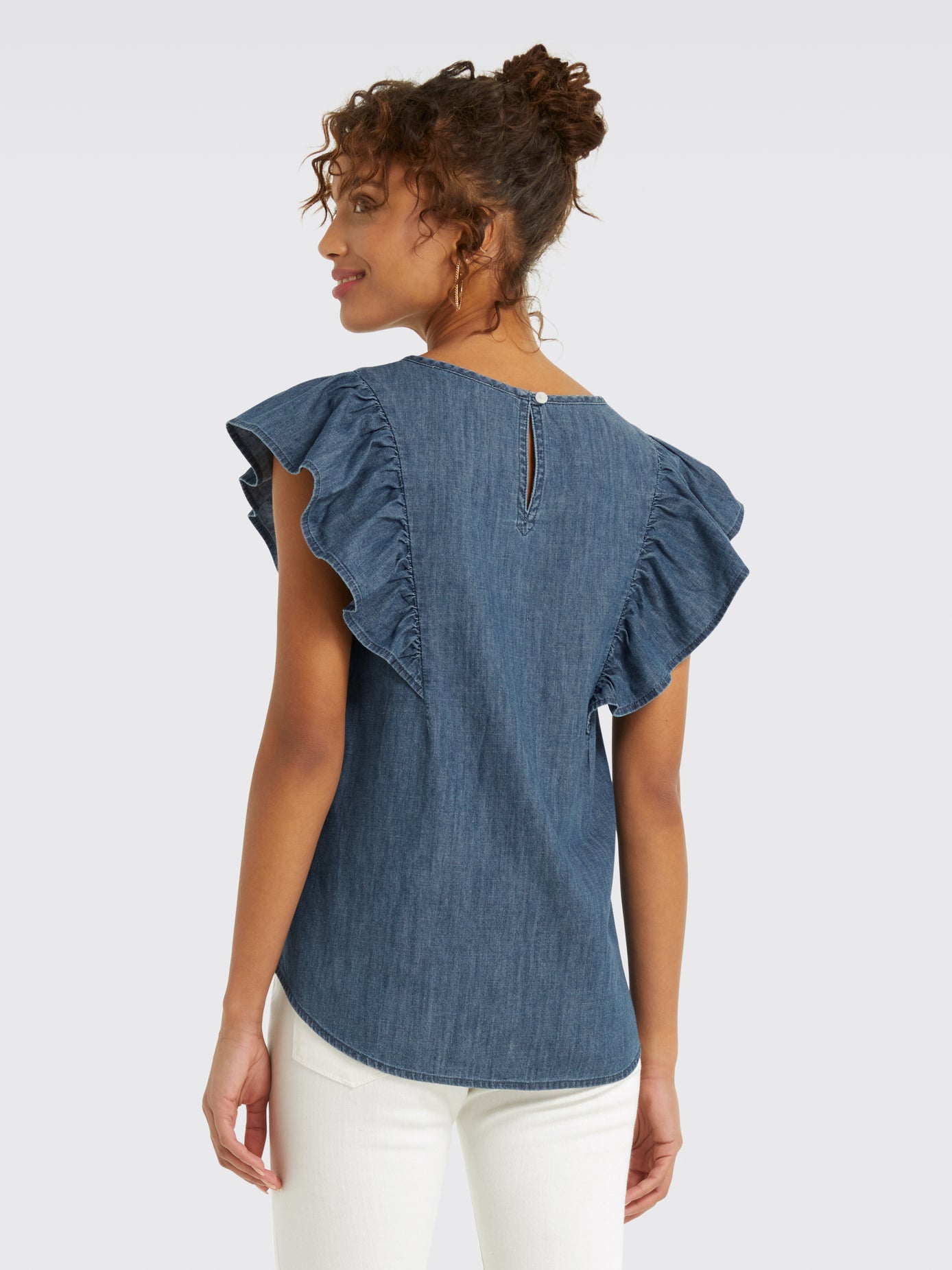Chambray Flutter Sleeve Top
