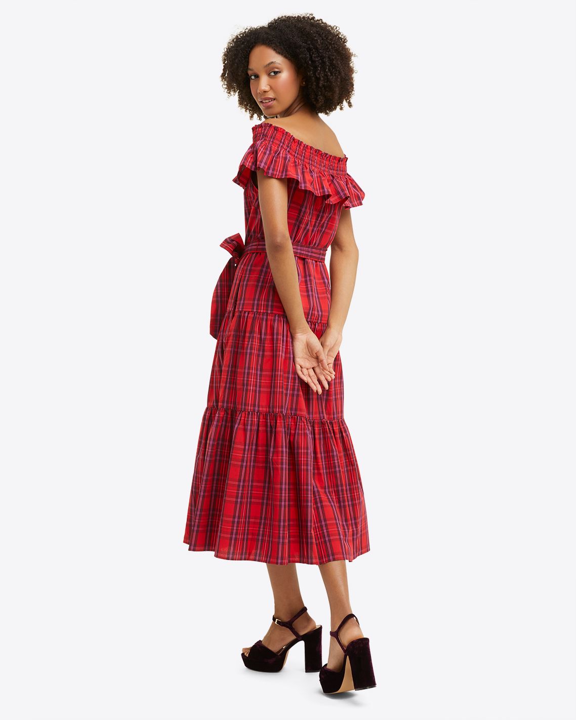 Tie Waist Dress Elle Plaid